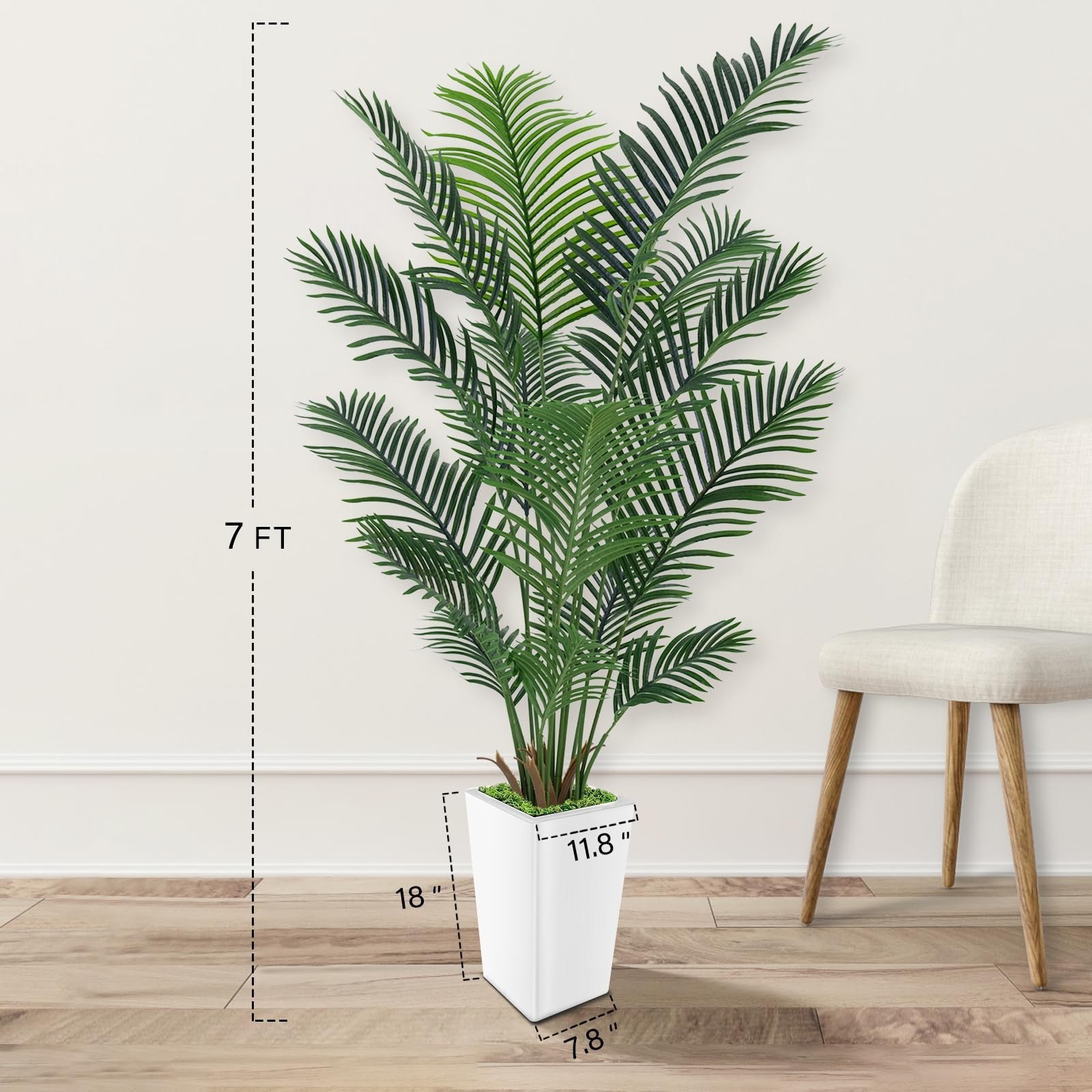 MODCART Artificial Palm Tree 7FT Tall White Planter Natural Wood Trunk