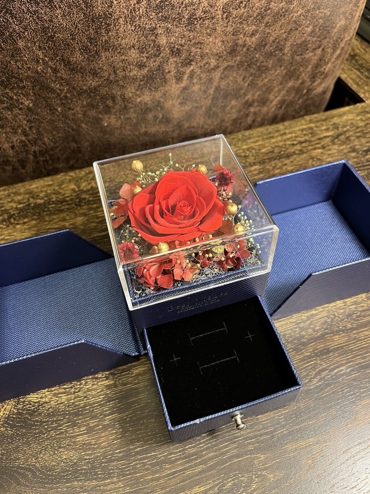 Preserved Eternal Real Rose Flower Gift Box With Jewelry Box Best Wishes