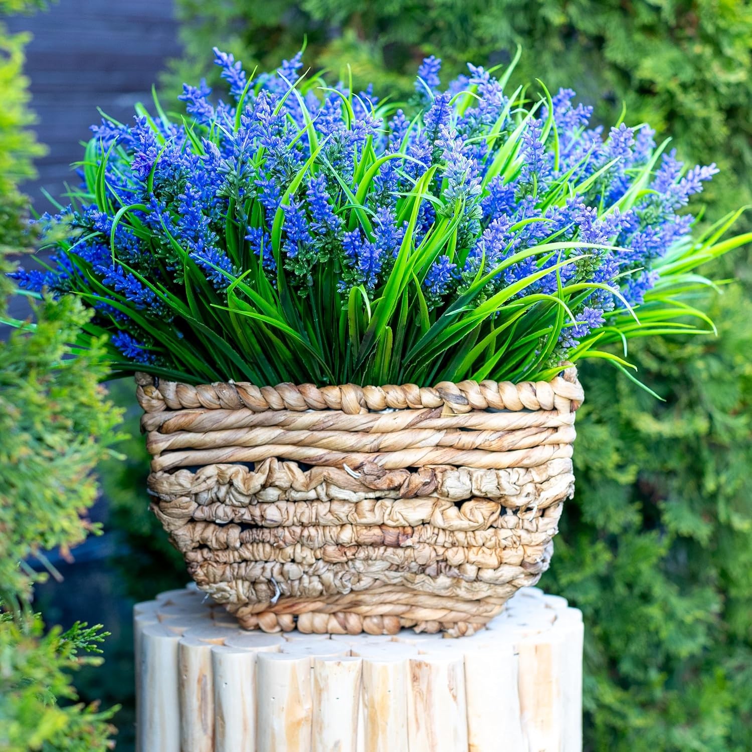 Artificial Flowers Outdoors Decorations 20 Bundles Fake Lavender Monkey Grass UV