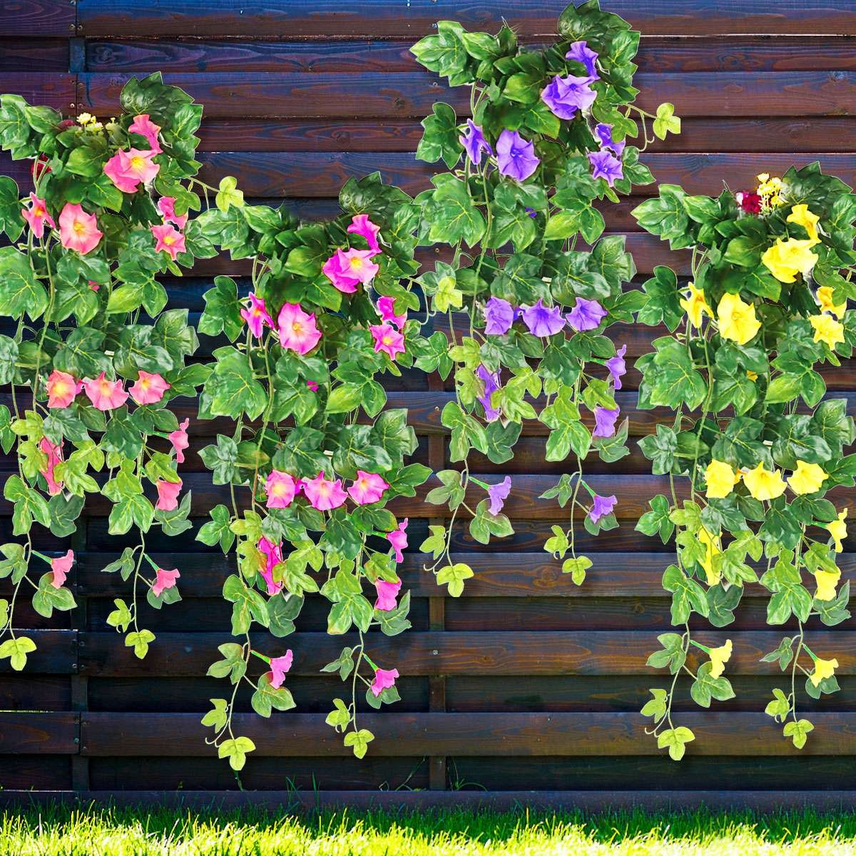 36″ Artificial Fake Hanging Plant Morning Glory Flower Vine Indoor Outdoor Decor