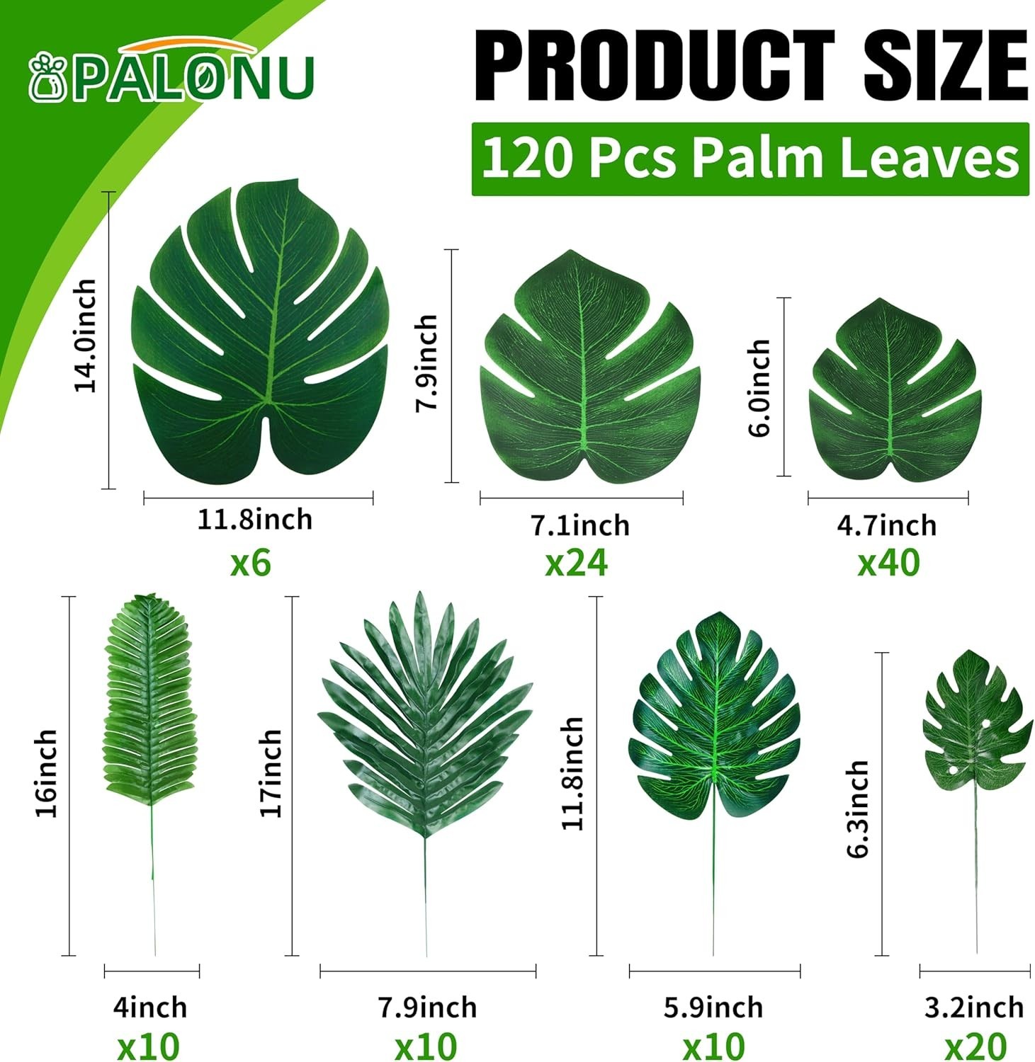 110 Pcs Artificial Tropical Palm Monstera, 7 Kinds Large Small Fake Palm Leaf…