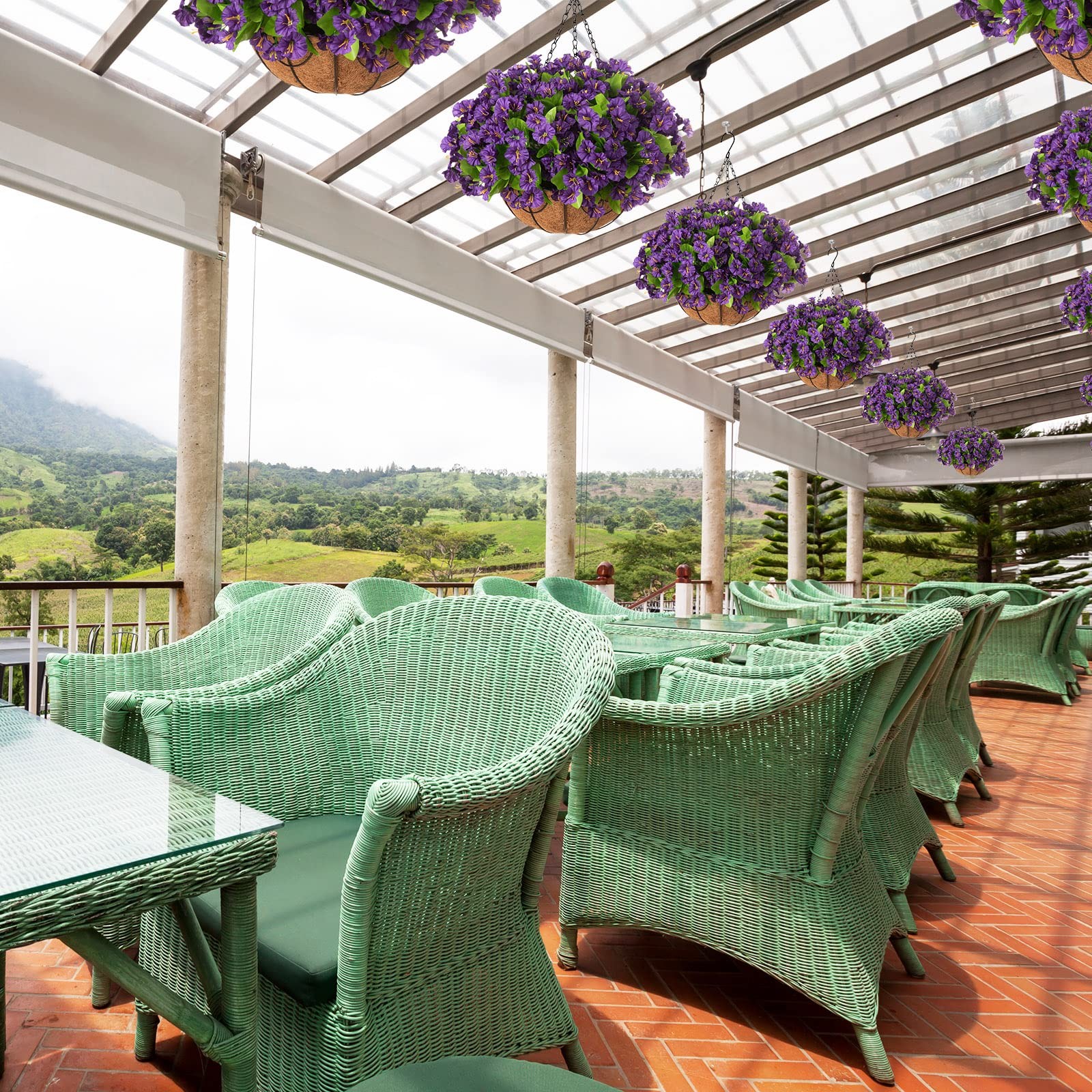 Artificial Hanging Flowers with Basket for Outdoor Summer Garden Decoration