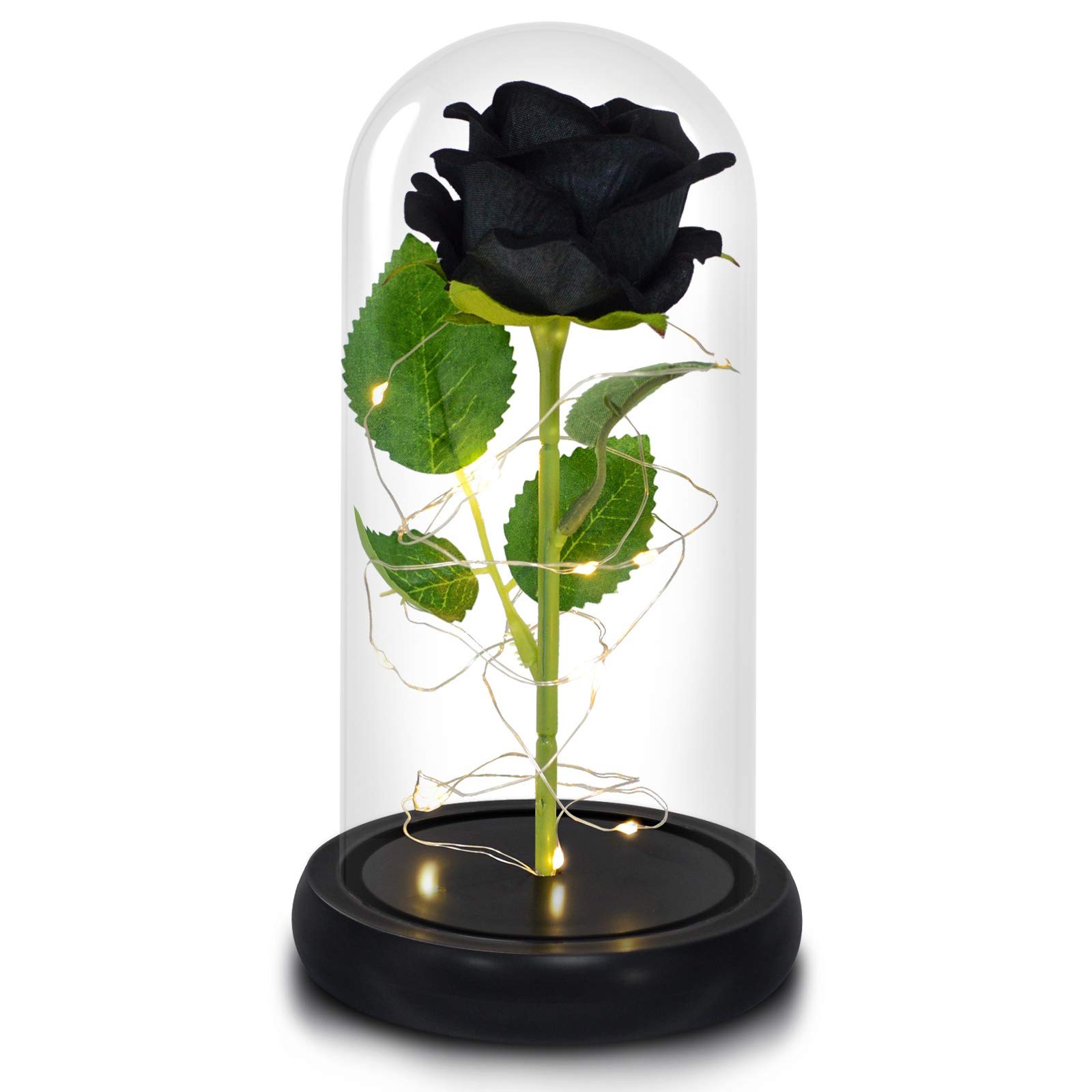 Black Roses in Glass Dome,Eternal Rose Gift for Women,Lasts Forever Home Deco…