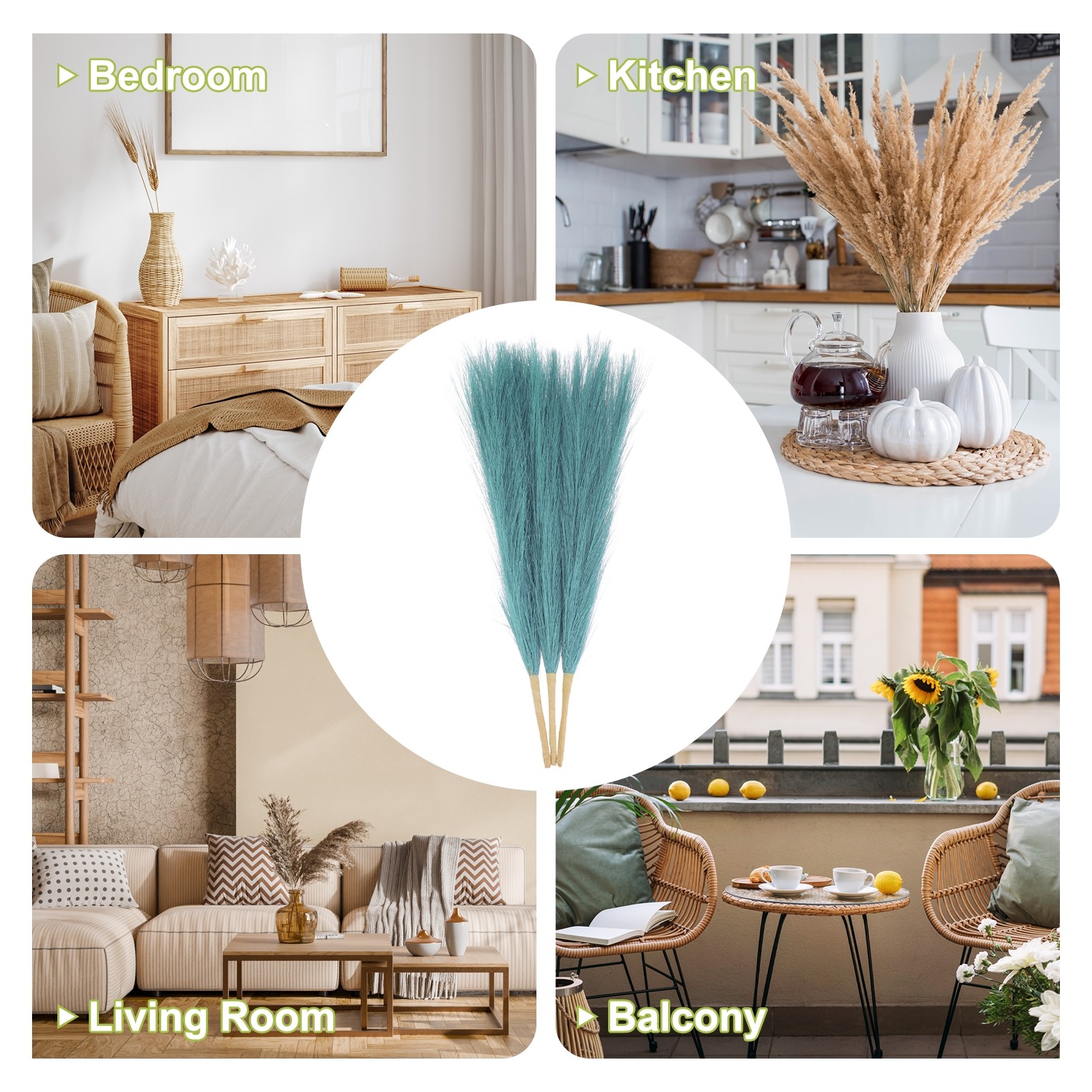 3pcs Dried Faux Pampas Grass 17″ Artificial Pampas Grass Decor Dyeing Dark Blue