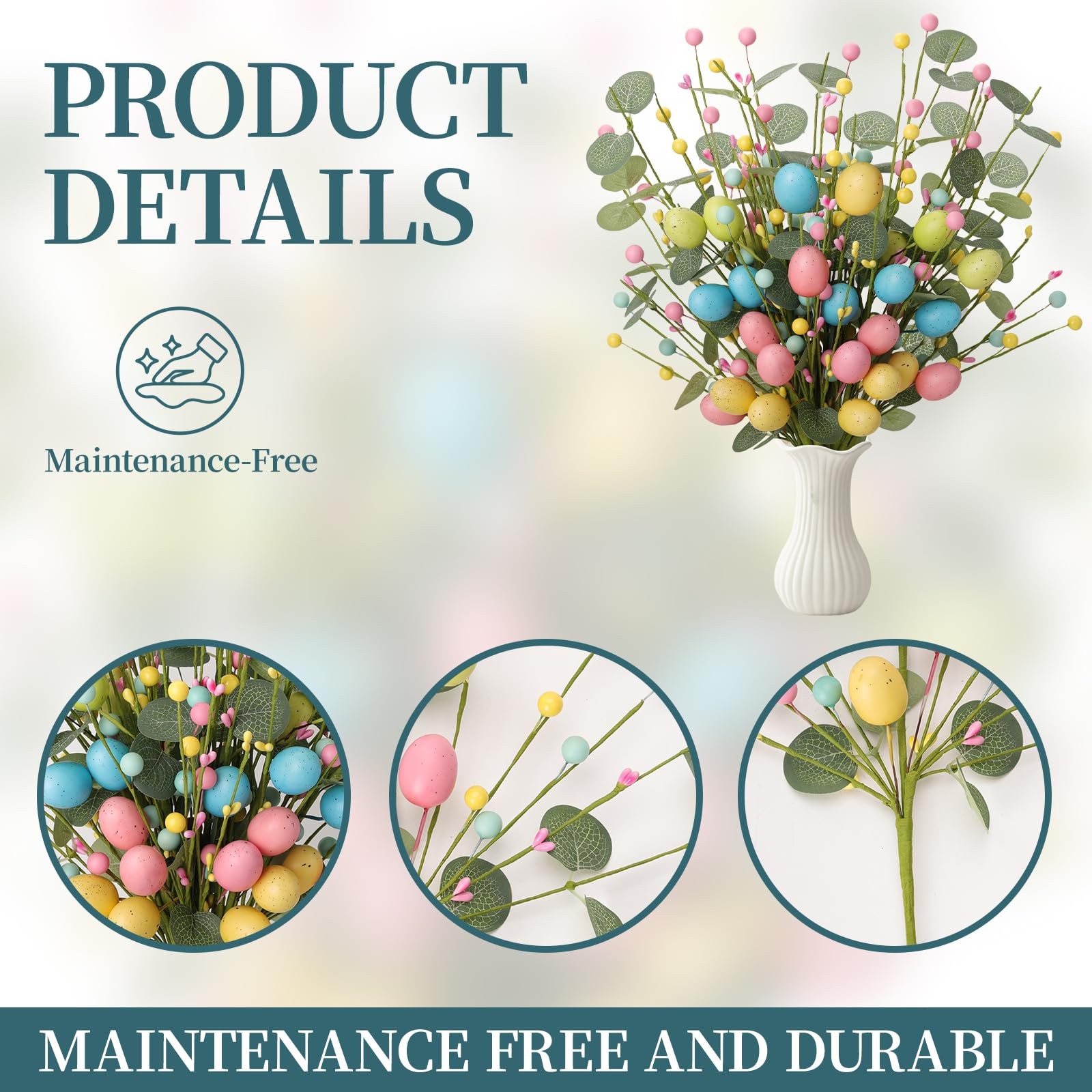 Artificial Easter Stems 6 Pack Easter Picks Stems 17 Inch Egg Picks with Colo…