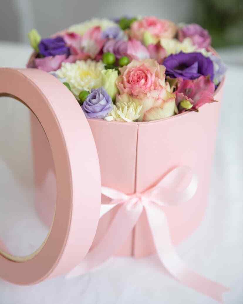 Premium Quality Round Shape Flower Box, Floral Gift Box, 2 Tier, with Lid, Pink