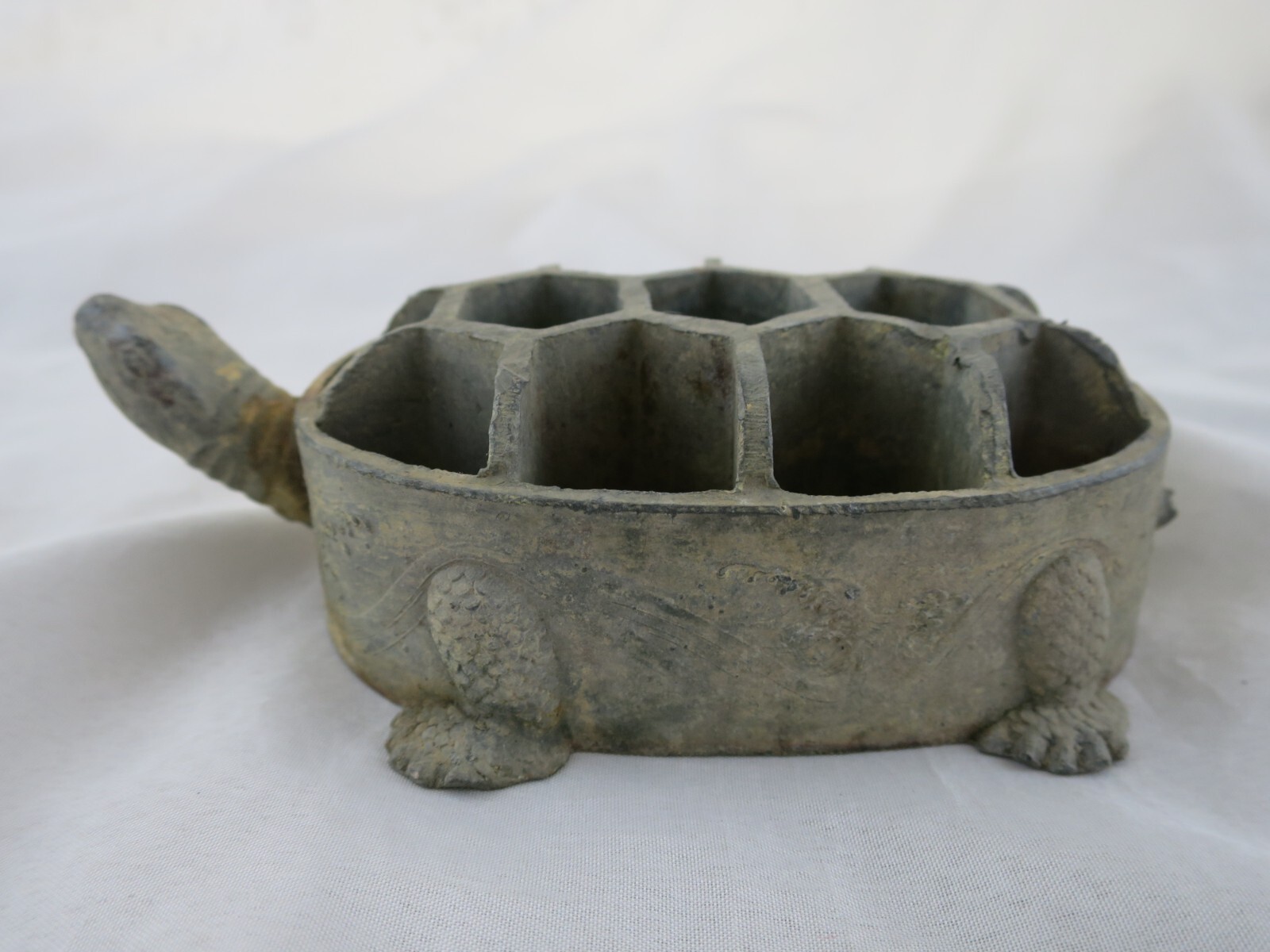 Vintage Metal Japanese Floral Frogs Turtle Shape Flower Arrangement Lot Of 2