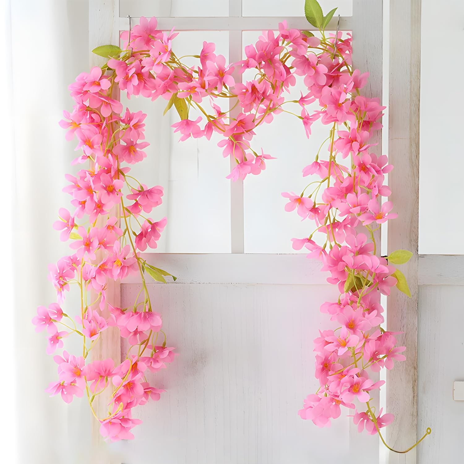 3pcs 5.91 ft Artificial Silk Cherry Blossom Sakura Vines – Deep Pink Hanging …