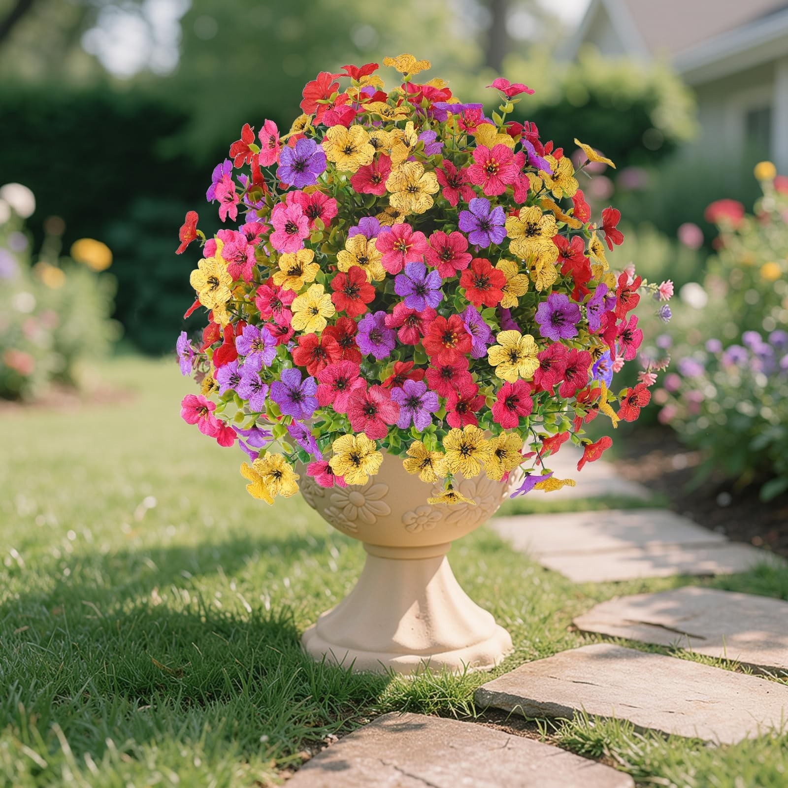8Pcs 20″ UV Resistant Artificial Topiary Ball Flowers – Outdoor Spring Decor, Fa