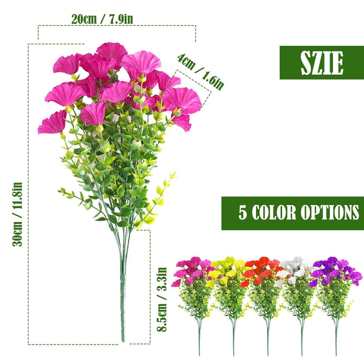 Artificial Fake Flowers Plant for Home Outdoors, 2Pcs Faux Morning Glory Bouquet