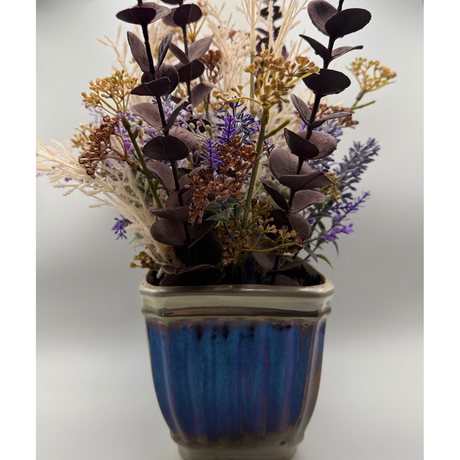 Vintage Iridescent Ribbed Ceramic Planter French Country Farmhouse Decor