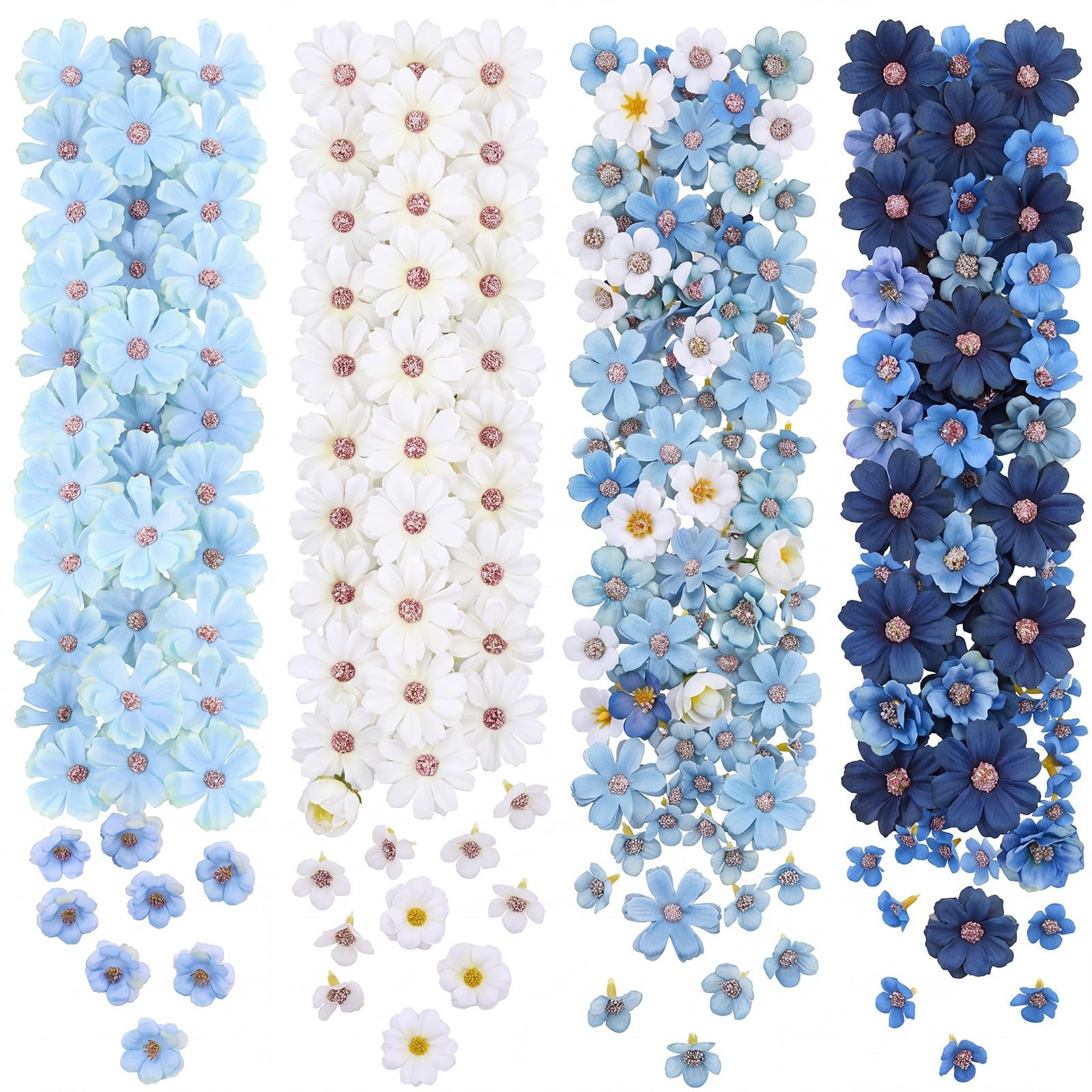 120 PCS Blue Fresh Silk Mini Artificial Flowers Bulk Craft Small Head DIY