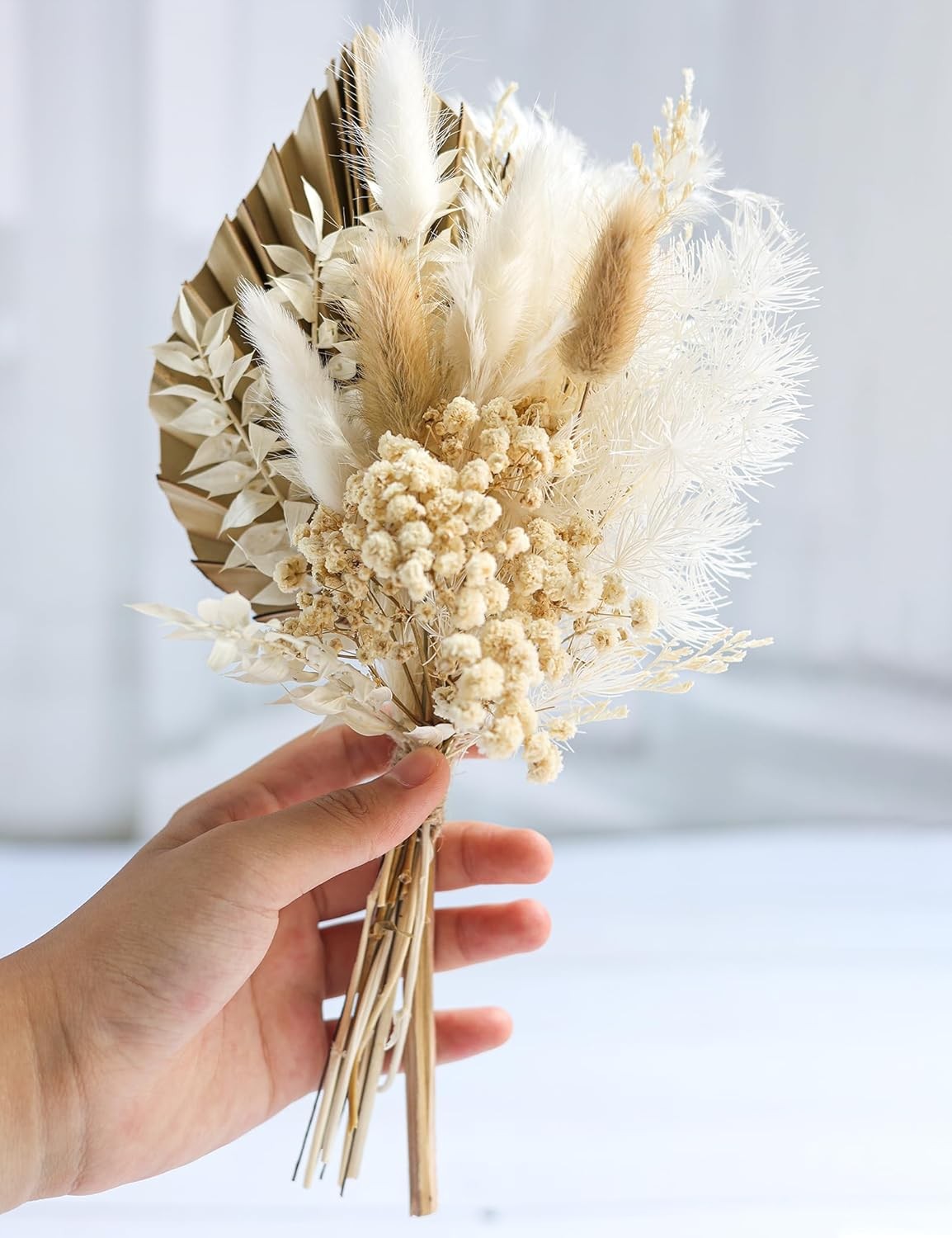 Dried Flowers W/ Ceramic Vase,Dried Pampas Grass Bouquet Dried Flowers Boho Home