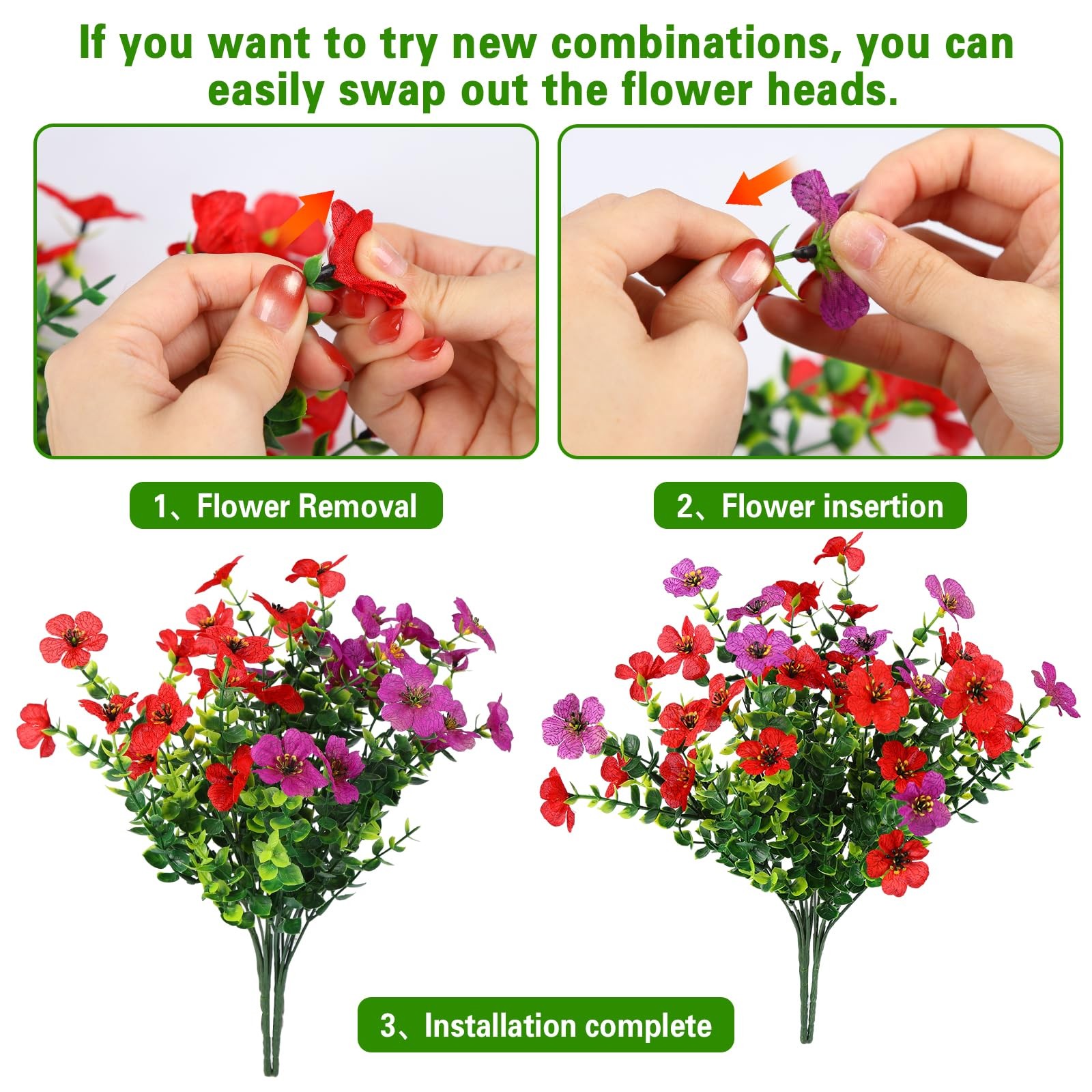 50 PCS Red Violet Artificial Flower Heads For Crafts Detachable Silk Fake DIY