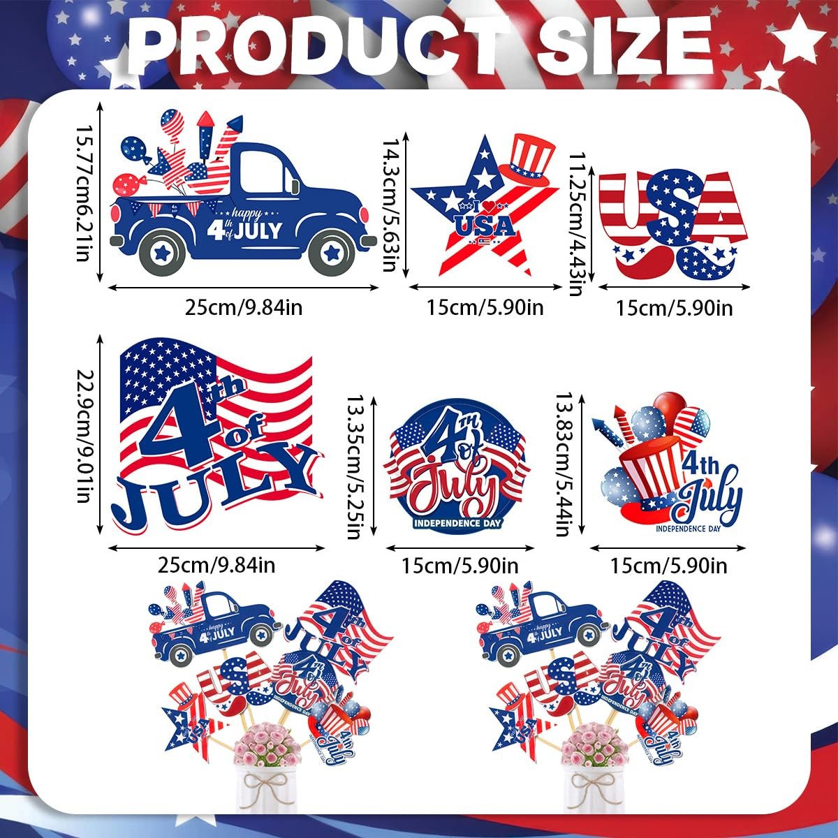 12 Pcs 4th of July Centerpiece Sticks Floral Picks Red White Blue American Flag