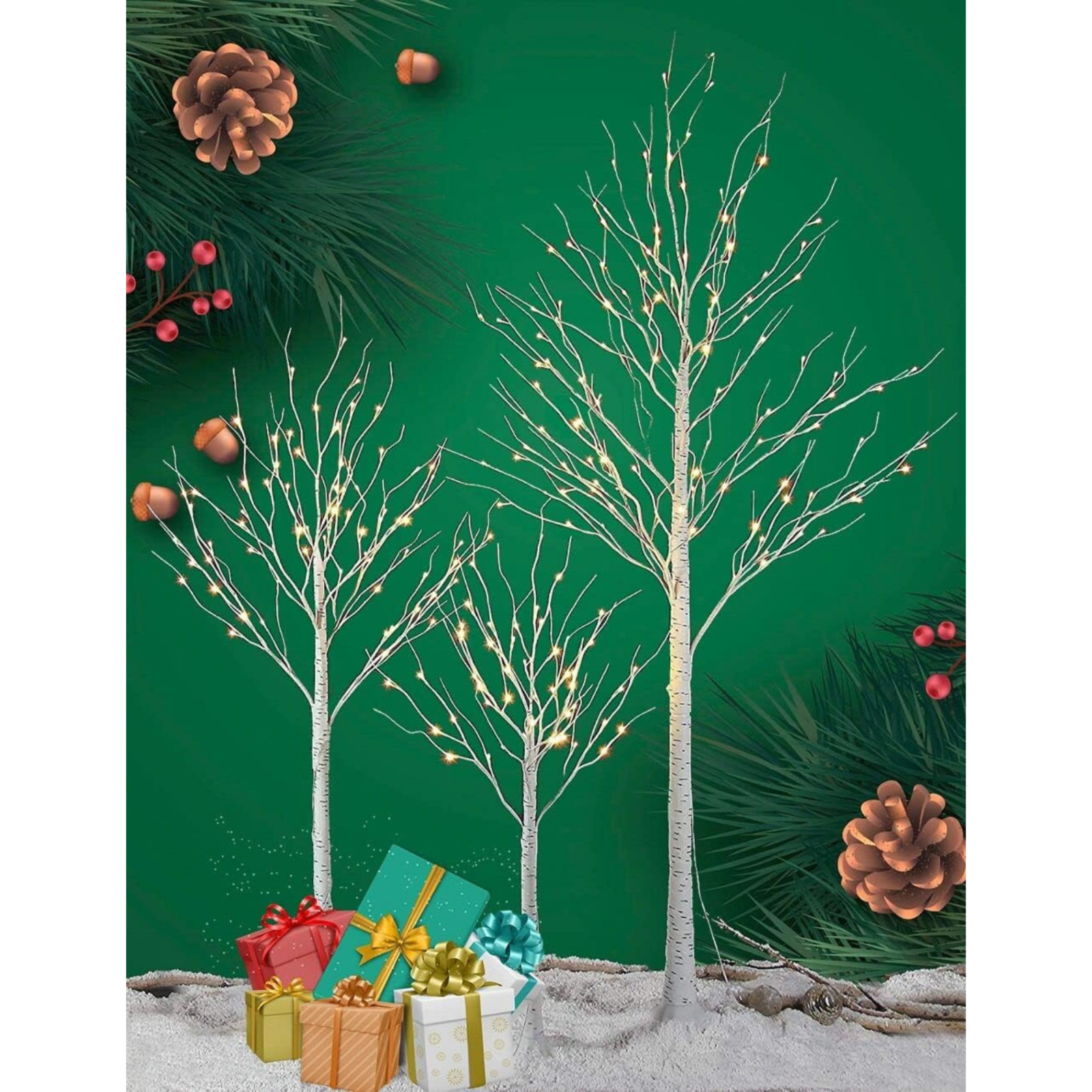 LIGHTSHARE 4 feet 6 and 8 Feet Birch Tree,Warm White, 4FT+6FT+8FT, White