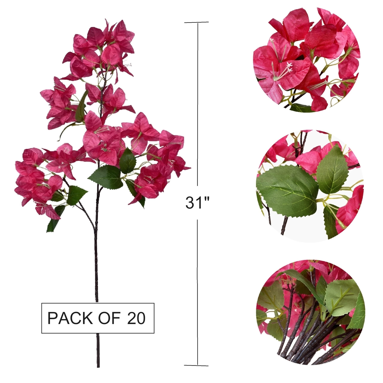 Pack of 20 – Artificial Bougainvillea Flower Stems Silk Fuchsia Bougainvillea…