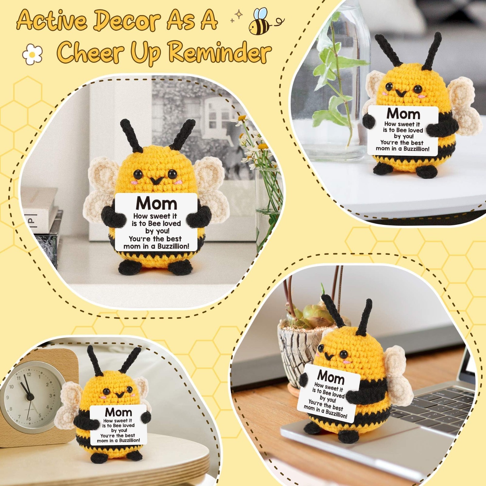 Unique Gifts for Mom – Crochet Bee Positive, Birthday Gift for Women, Handmade P