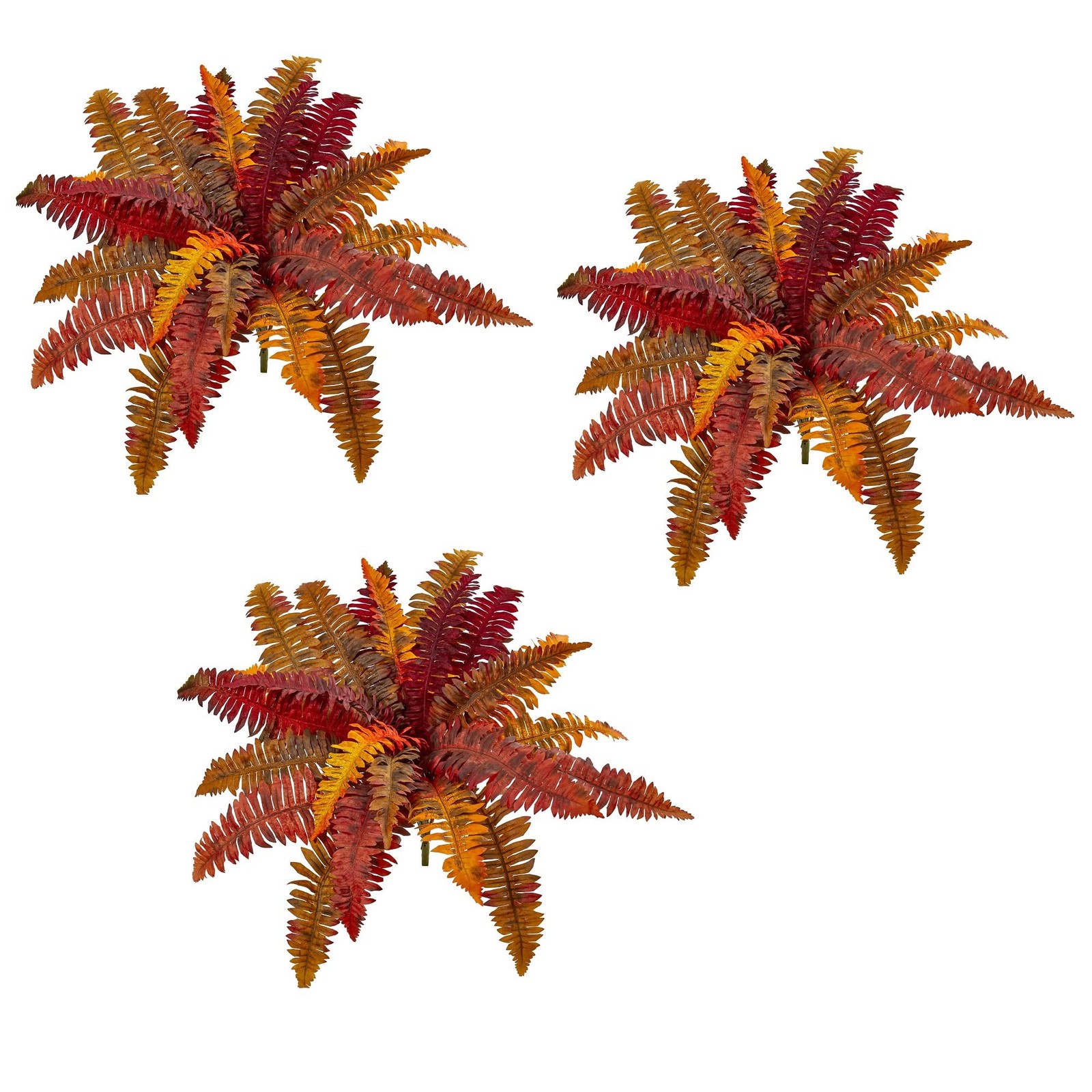 Nearly Natural 20″ Autumn Fern Faux Silk Plants, Set of 3, Vibrant Orange