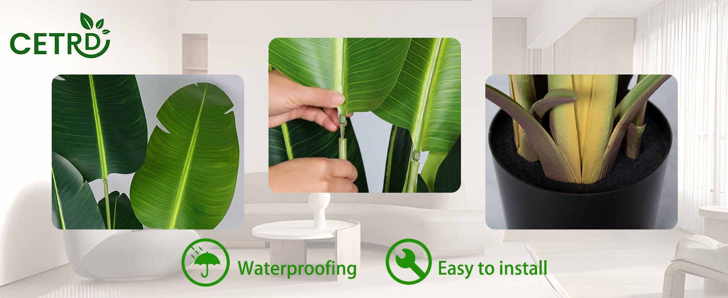 Artificial Bird of Paradise Plant 5.2Ft Fake Tropical Palm Tree with 10Trunks