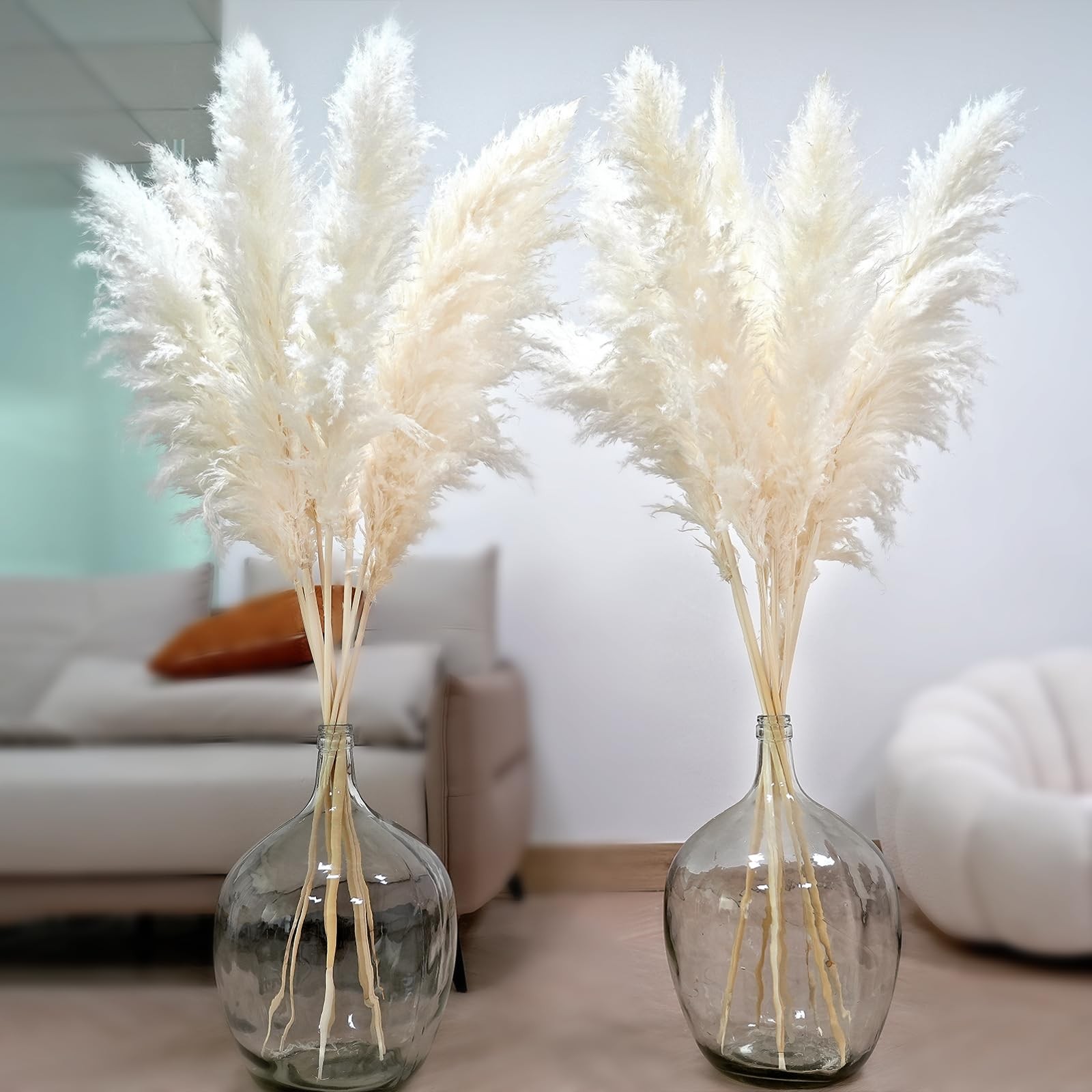 10 PCS 46” White Tall Pampas Grass Decor for Floor Vases Pompas Floral Plumas