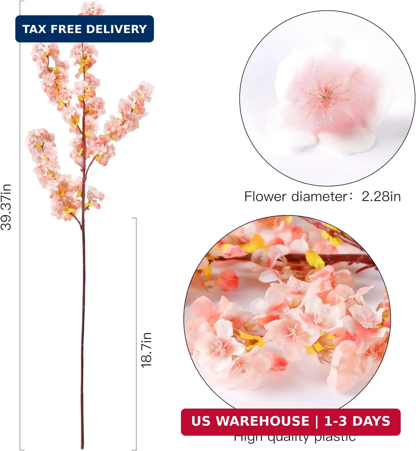 Sggvecsy Cherry Flower Branches Plum Blossom Artificial Flowers Branches 39 Inch