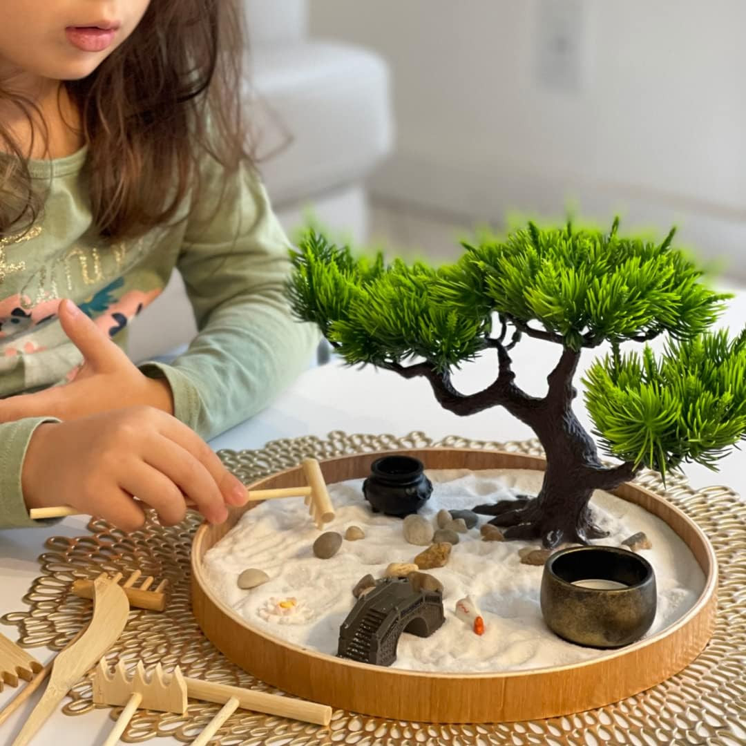 Japanese Zen Garden for Desk – Zen Garden Sand Kit, Artificial Bonsai