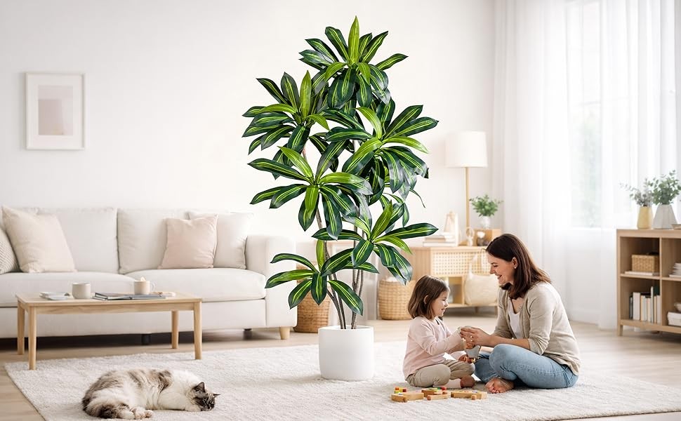 Erimda Artificial Fiddle Leaf Fig Tree 7ft with White Planter Realistic Fiddle