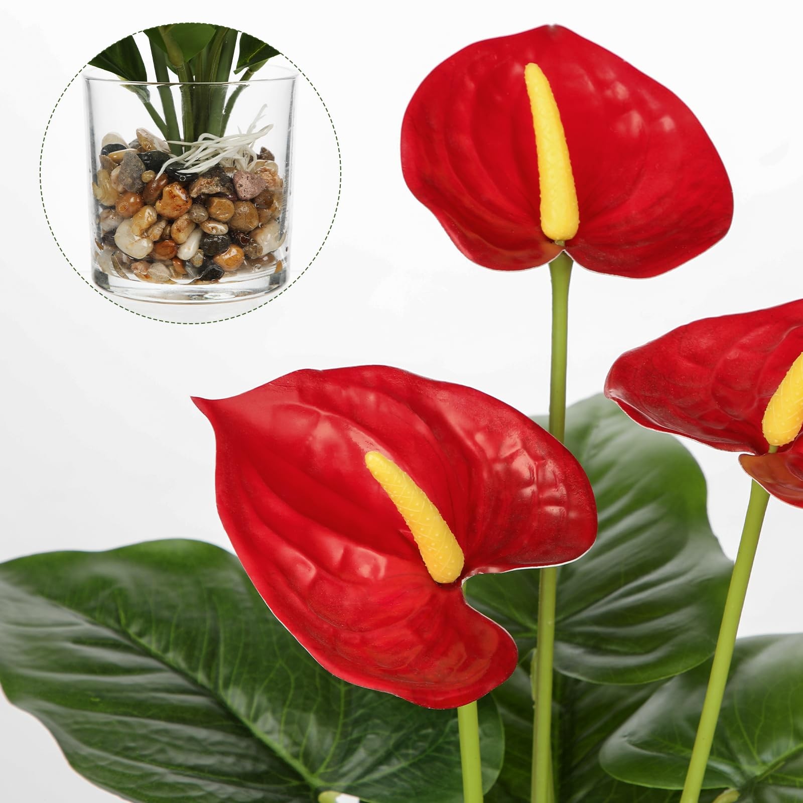 Fake Flowers in Vase 15.4″ Red Anthurium Artificial Flowers with Vase Tropica…