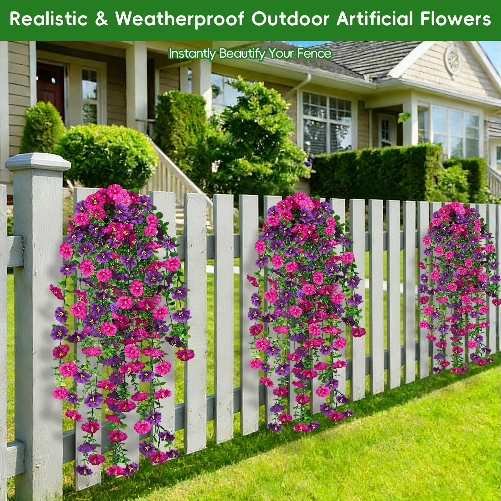 Artificial Hanging Flowers for Outdoor, 4Pcs UV Resistant Faux Morning Glory …