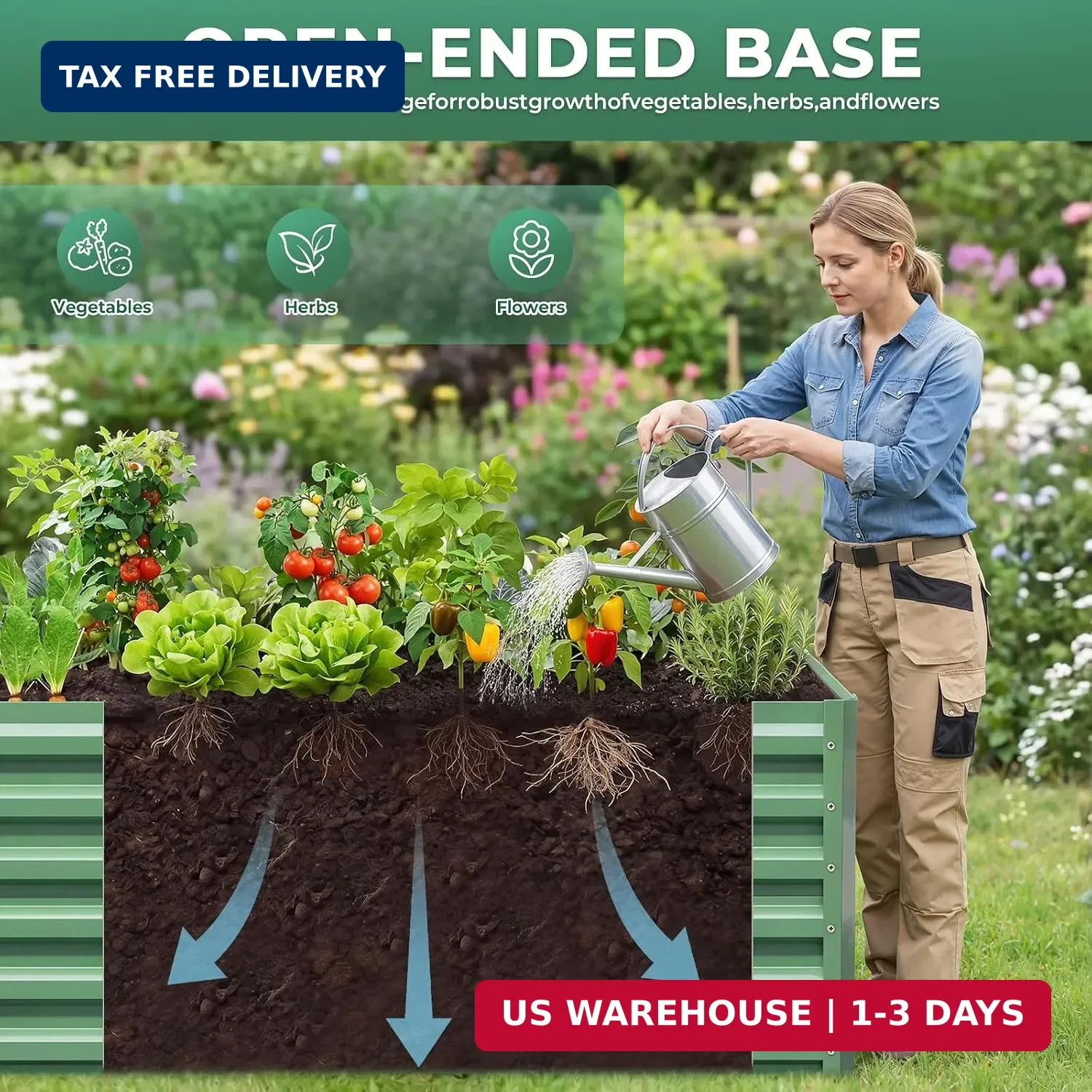 6x3x1.5ft Galvanized Raised Garden Bed, Metal Planter Box for Outdoor Planting P