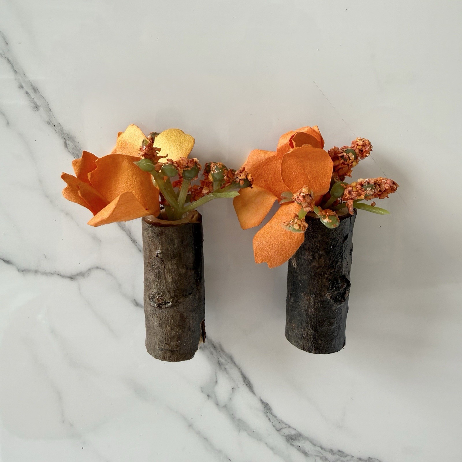Handmade Mini Orange Faux Flower Magnet In Stick Vase