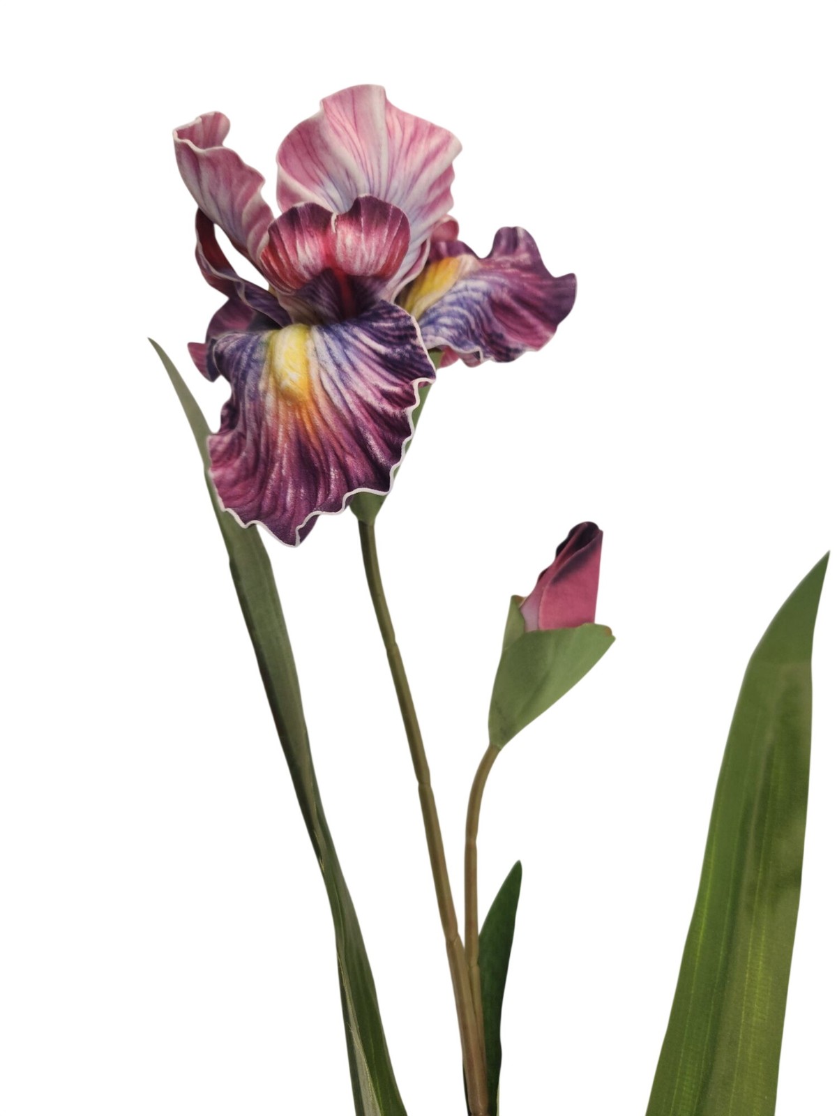 Artificial Iris Flower 33 Inch Tall Purple Faux Iris Stem Hand Painted Look Flor