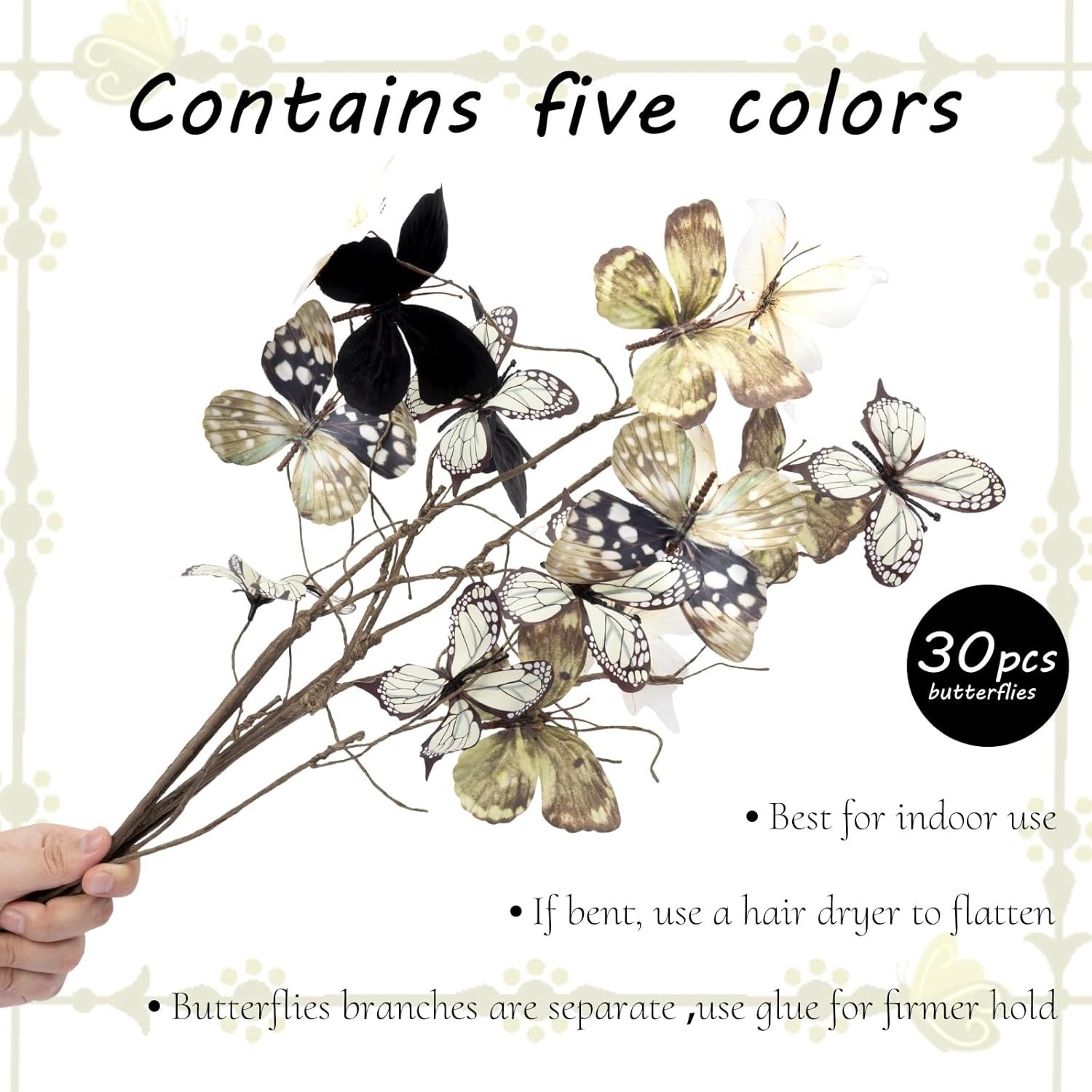 5pcs DIY Butterfly Branches 30pcs Butterflies Faux Stems Vase Filler Home Decor
