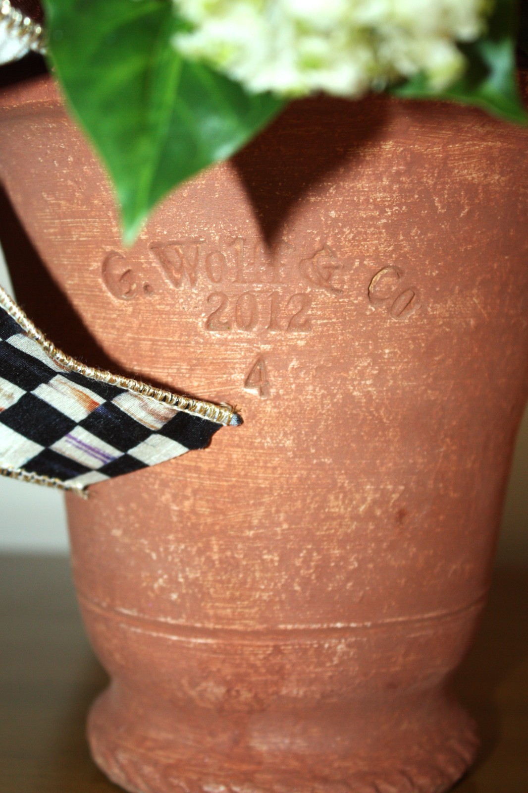 Faux Floral Arrangement Potted in G. Wolff Planter With Mackenzie Childs Bow!