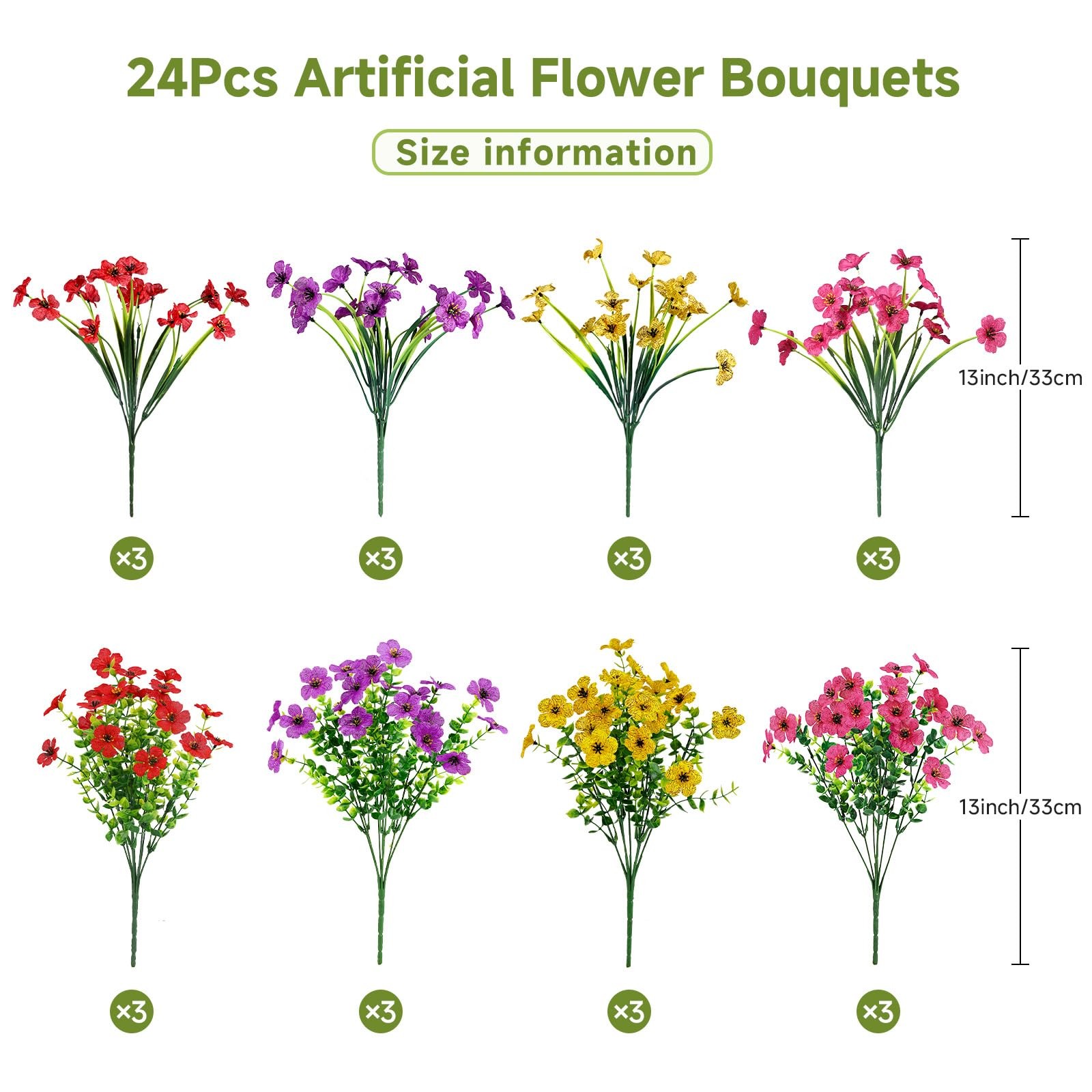 Alupssuc 24 Bundles Artificial Flowers for Outdoors Decoration, UV Resistant …