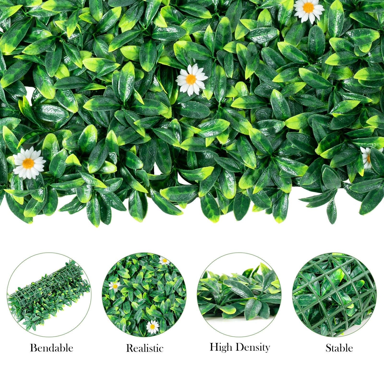 12PCS 20x20inch Artificial Daisy Hedge Plant Privacy Fence Hedge Panels