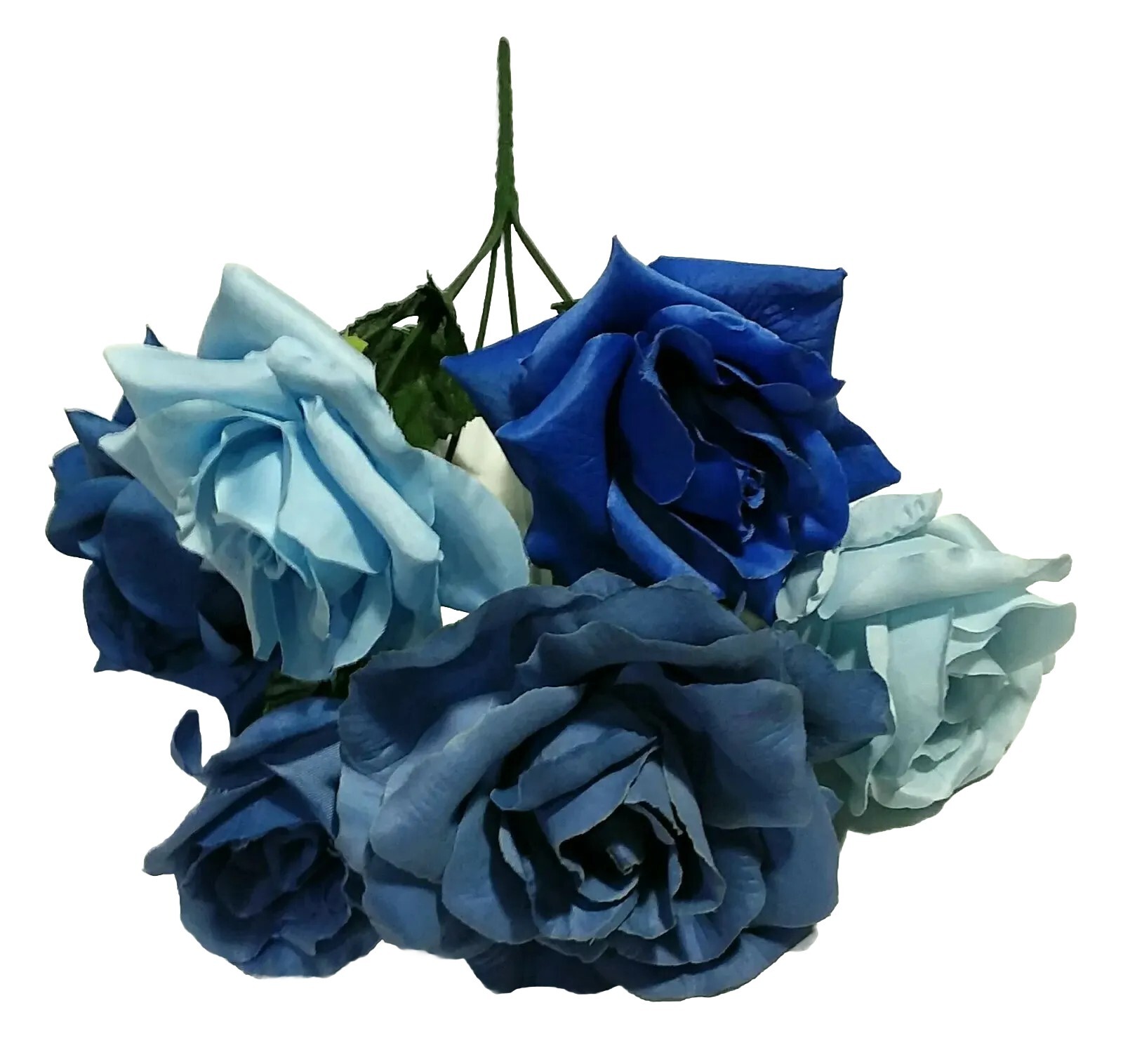 Mixed Blue Rose Large Blooms 14″ Bush Silk Flower Vase Home Yard Decor US BP2072