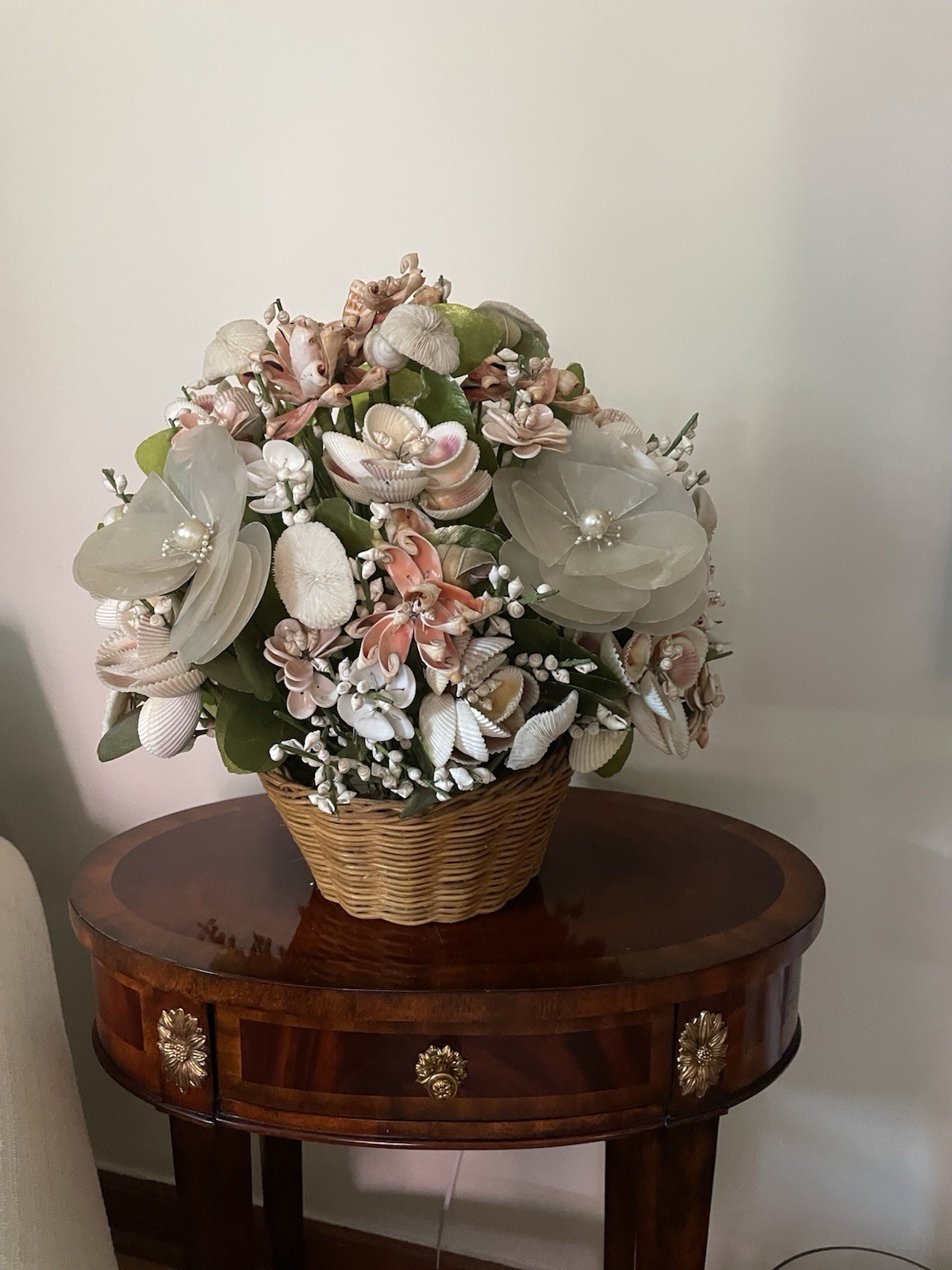 17″ Vintage Floral Centerpiece Seashells Flower Bouquet Arrangement capiz coral