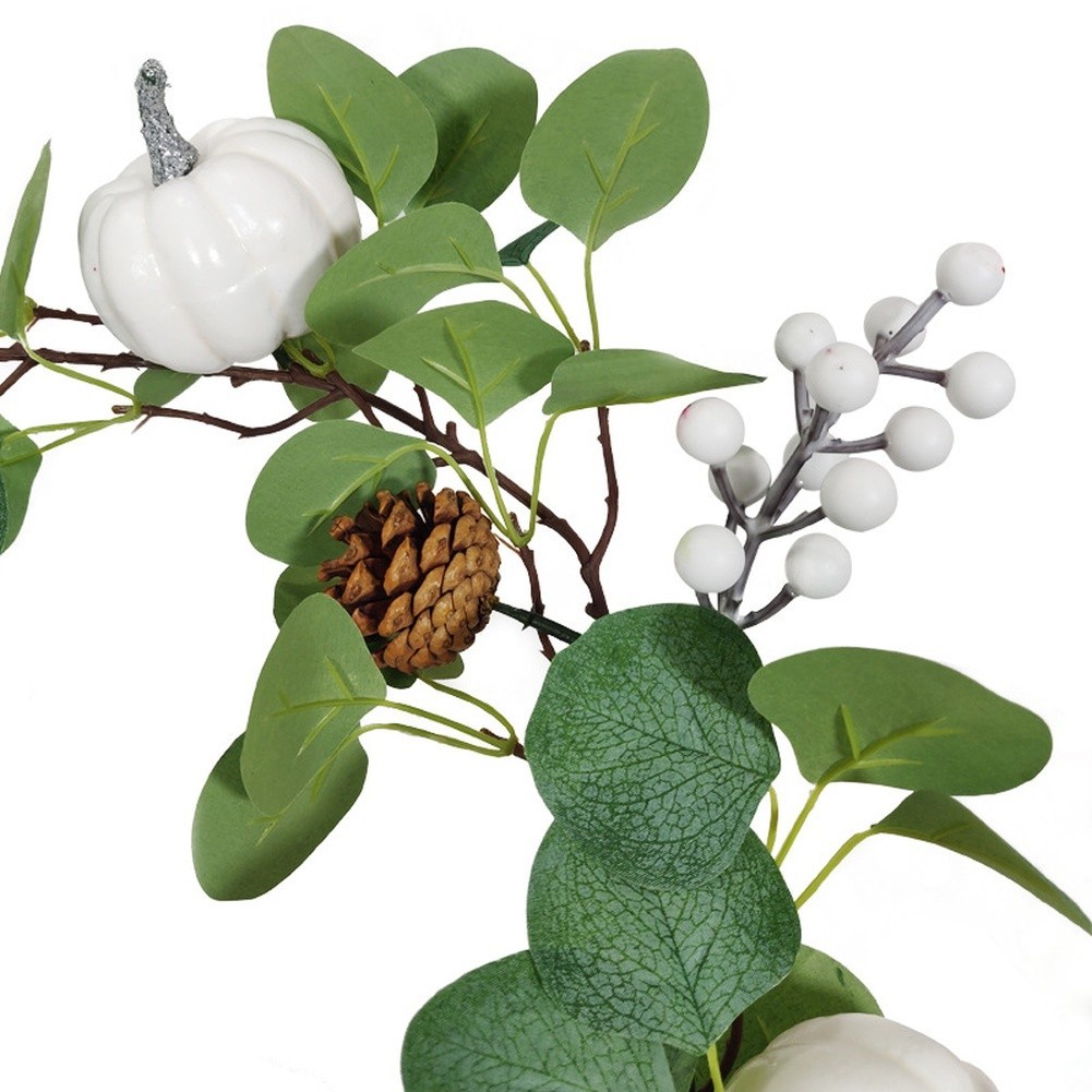Artificial Pumpkin Vine Decor Winter Harvest Fall Wreath with Pinecones White