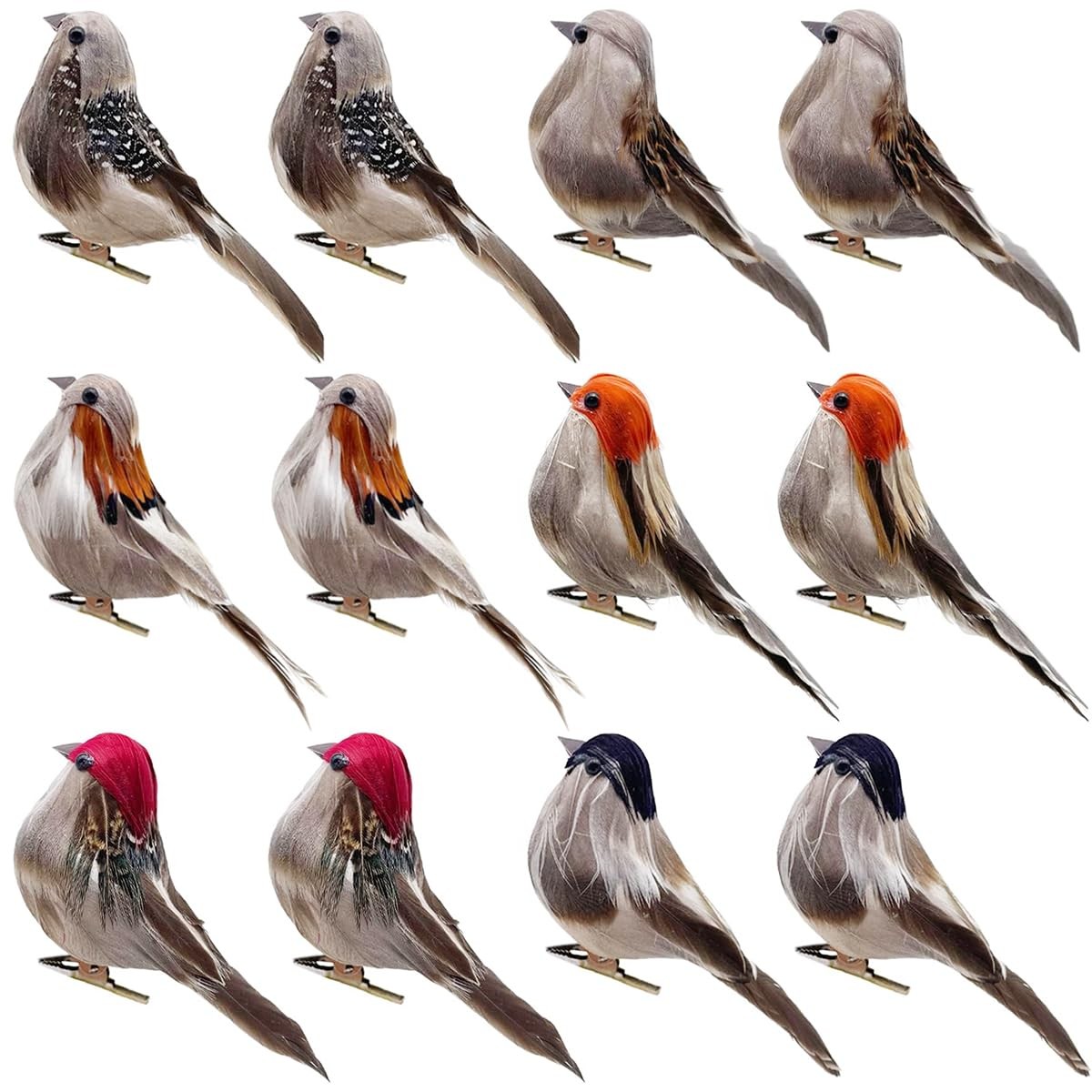 12Pcs Realistic Artificial Bird Figurines For Home Christmas Decor