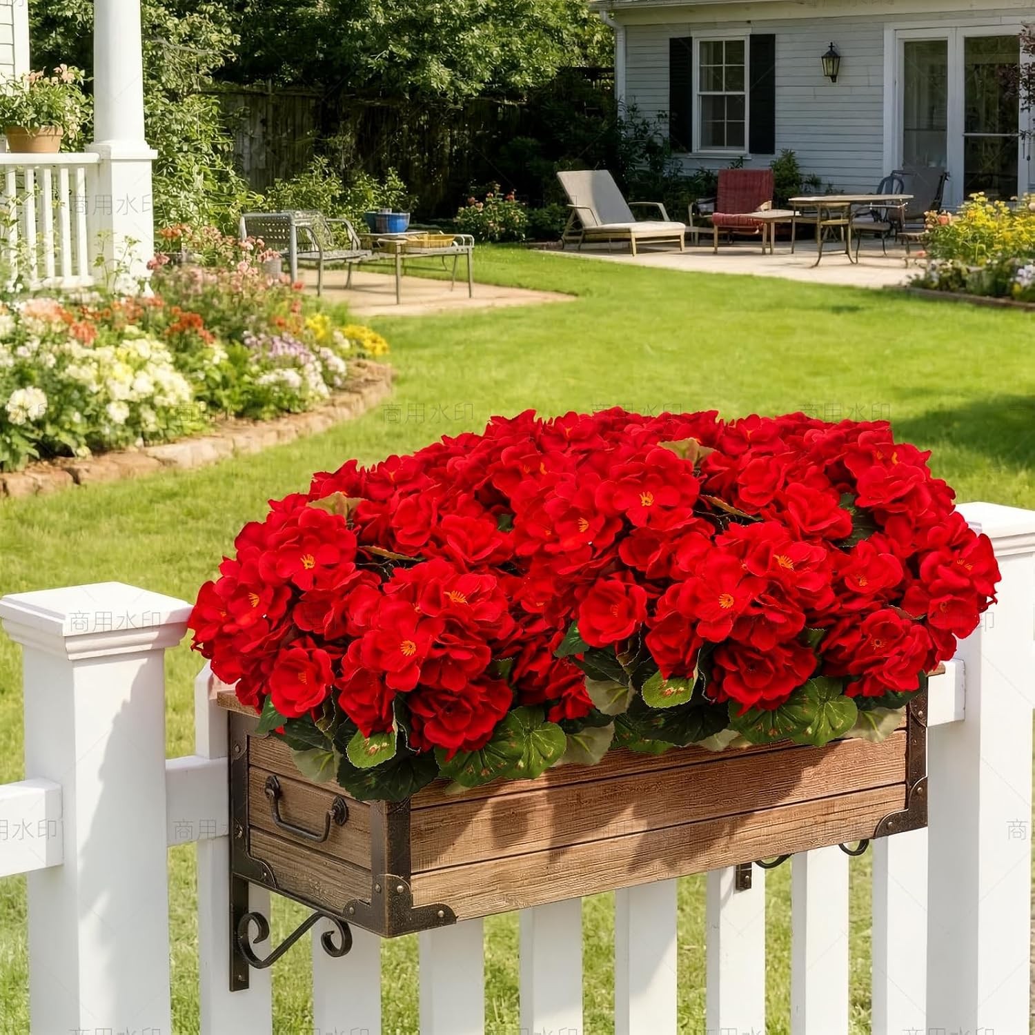 FULLMUSIC Geranium 8pcs Red Artificial UV Resistant