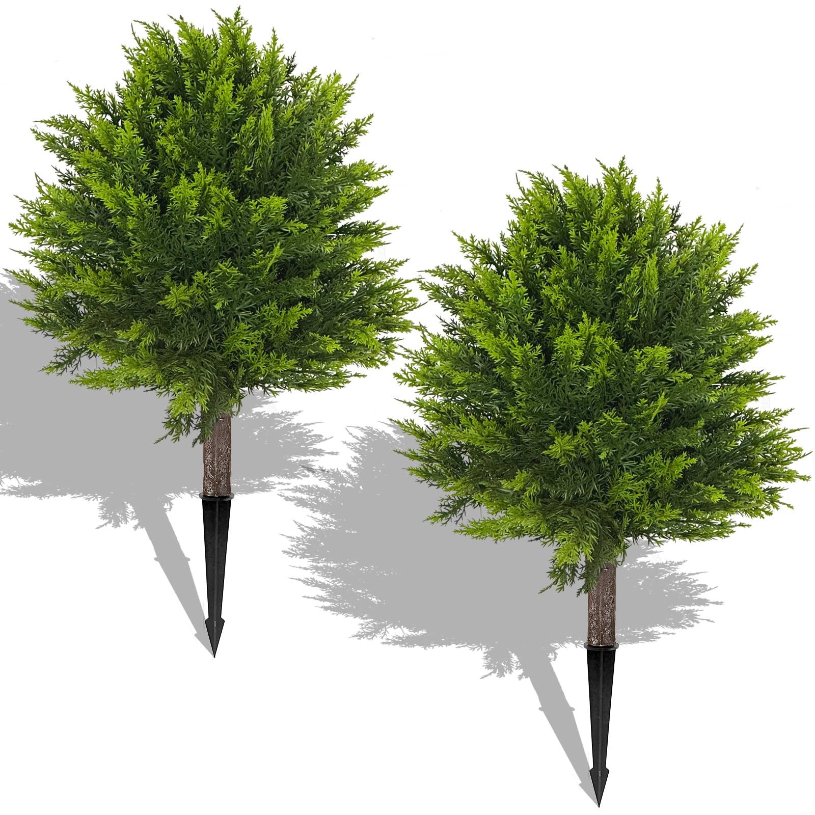Artificial Cypress Topiary Ball Set of 2, 24” Faux Shrub Bushes with Ground S…