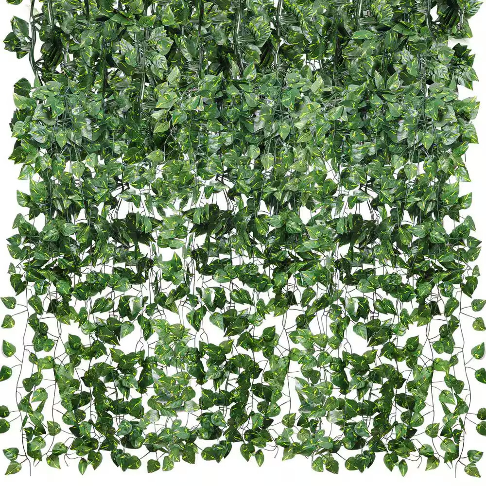 1 In. 48 Pack Artificial Green Ivy Vine Hanging Plant Greenery Silk Leaves Water