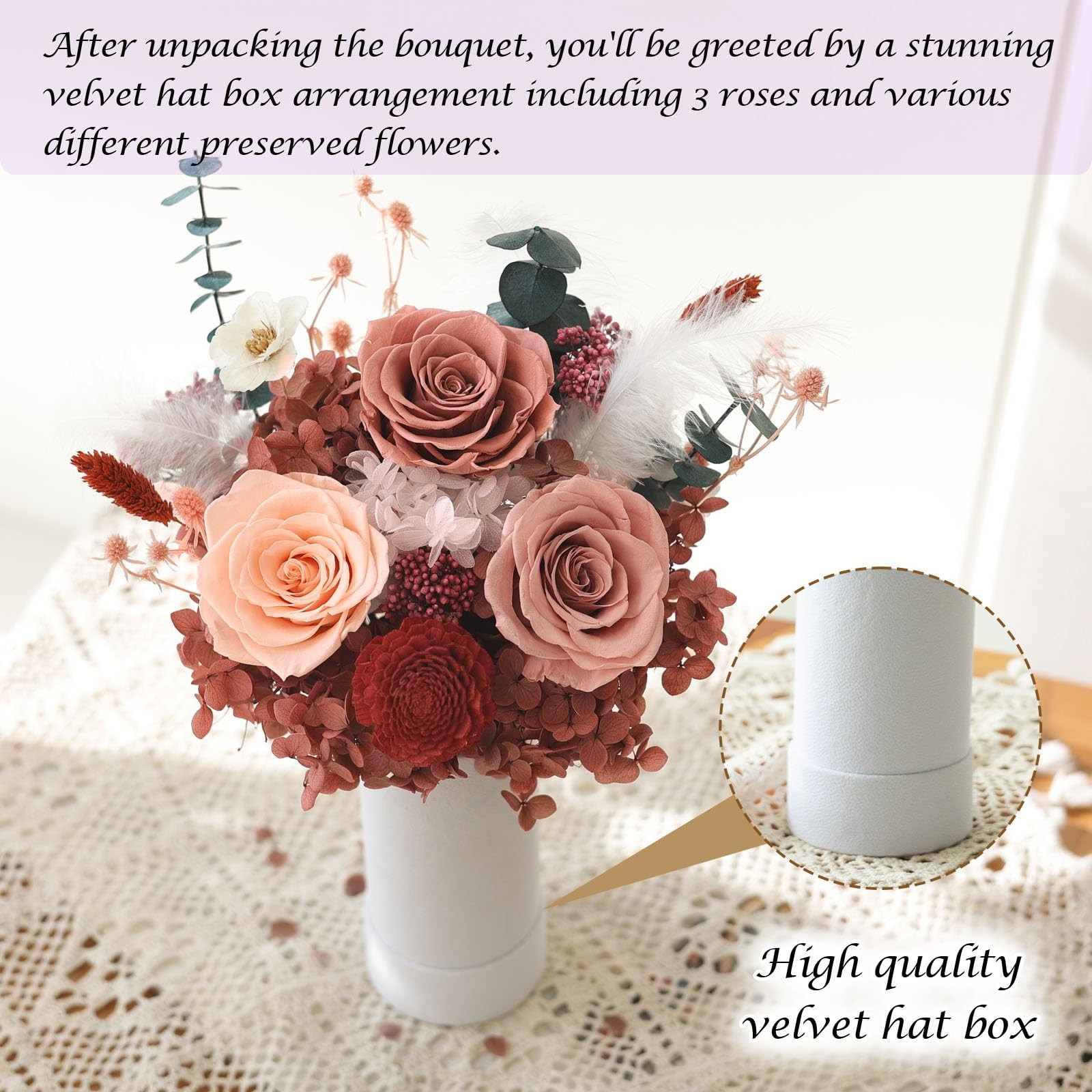 Preserved Flowers Rose Bouquet Gift Set Dusty Rose Birthday Gifts For Wife