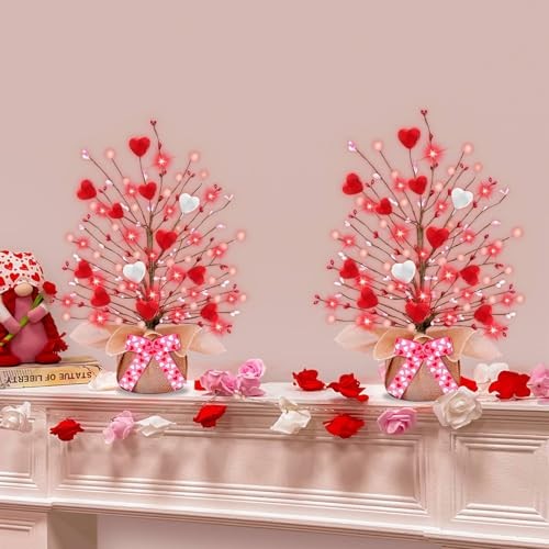 Valentines Day Decorations,2 Pack Lighted Valentine’s Day Heart Lights Tree