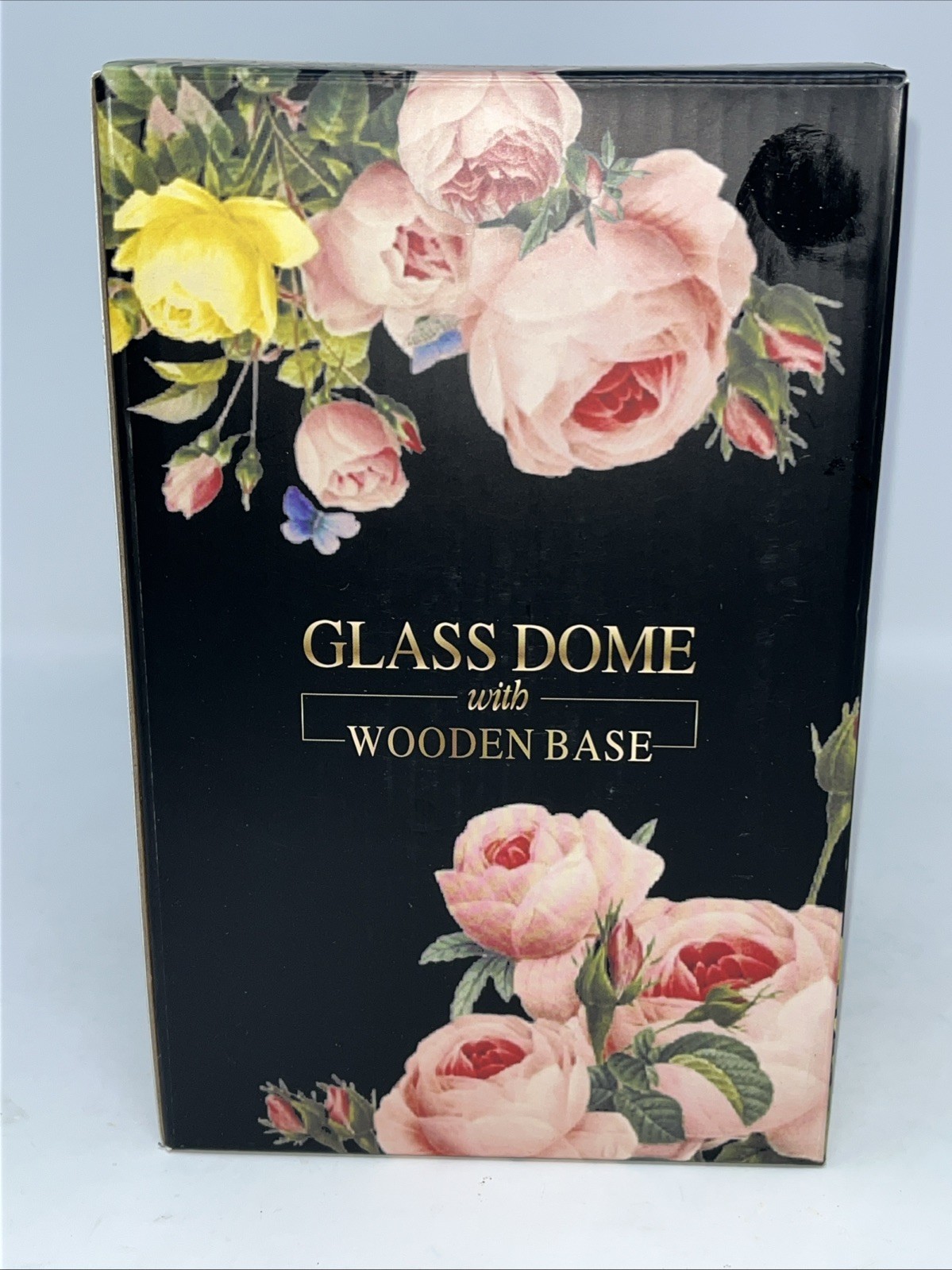 Glass Dome Preserved Roses Flowers in Lighted Wood Base