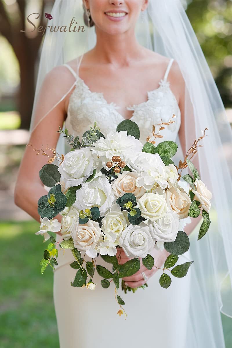 White Artificial Flowers Fake Roses Foam Silk Flowers Box Set for DIY Wedding…