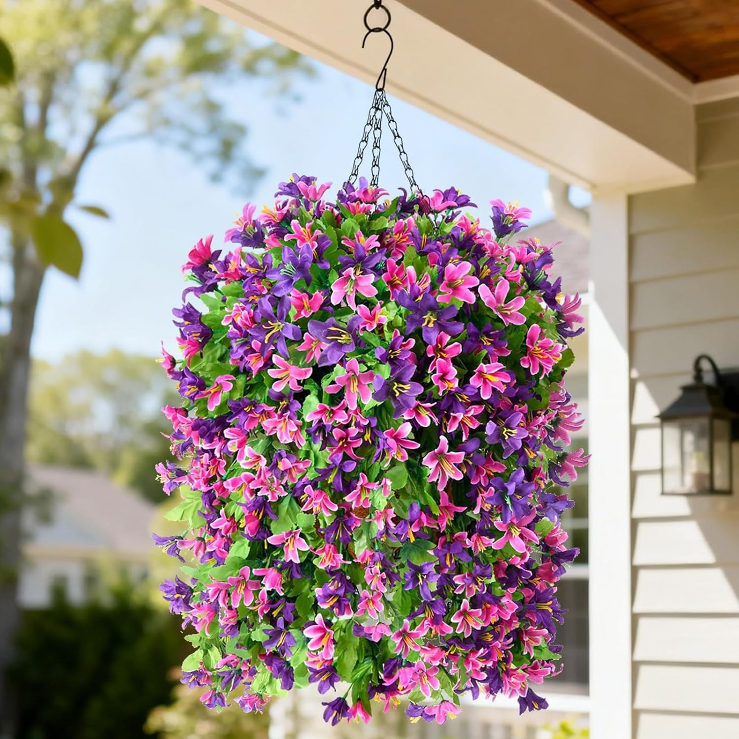 Artificial Hanging Flowers Decoration, 4pcs Fake Floral Basket Plants for Out…