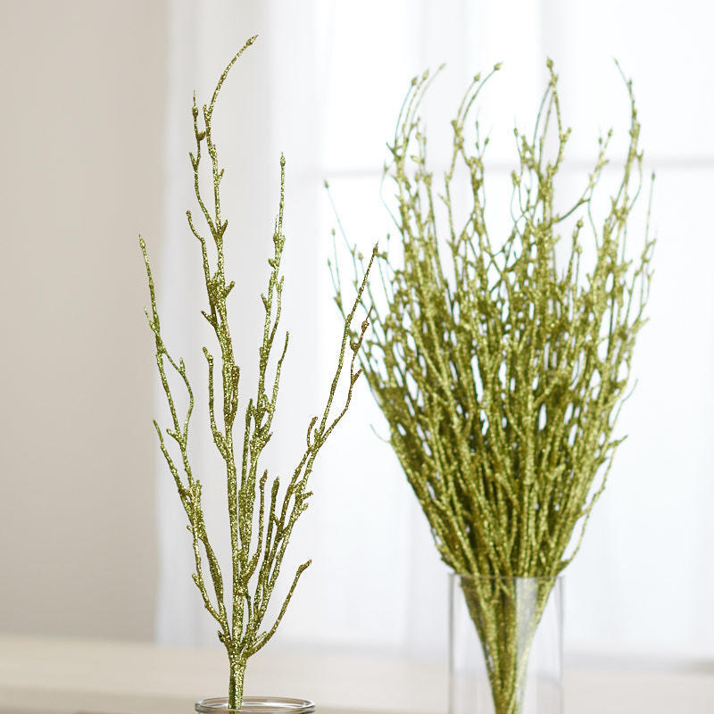 Package of 12 Green Glittery Artificial 22″ Twig Branches
